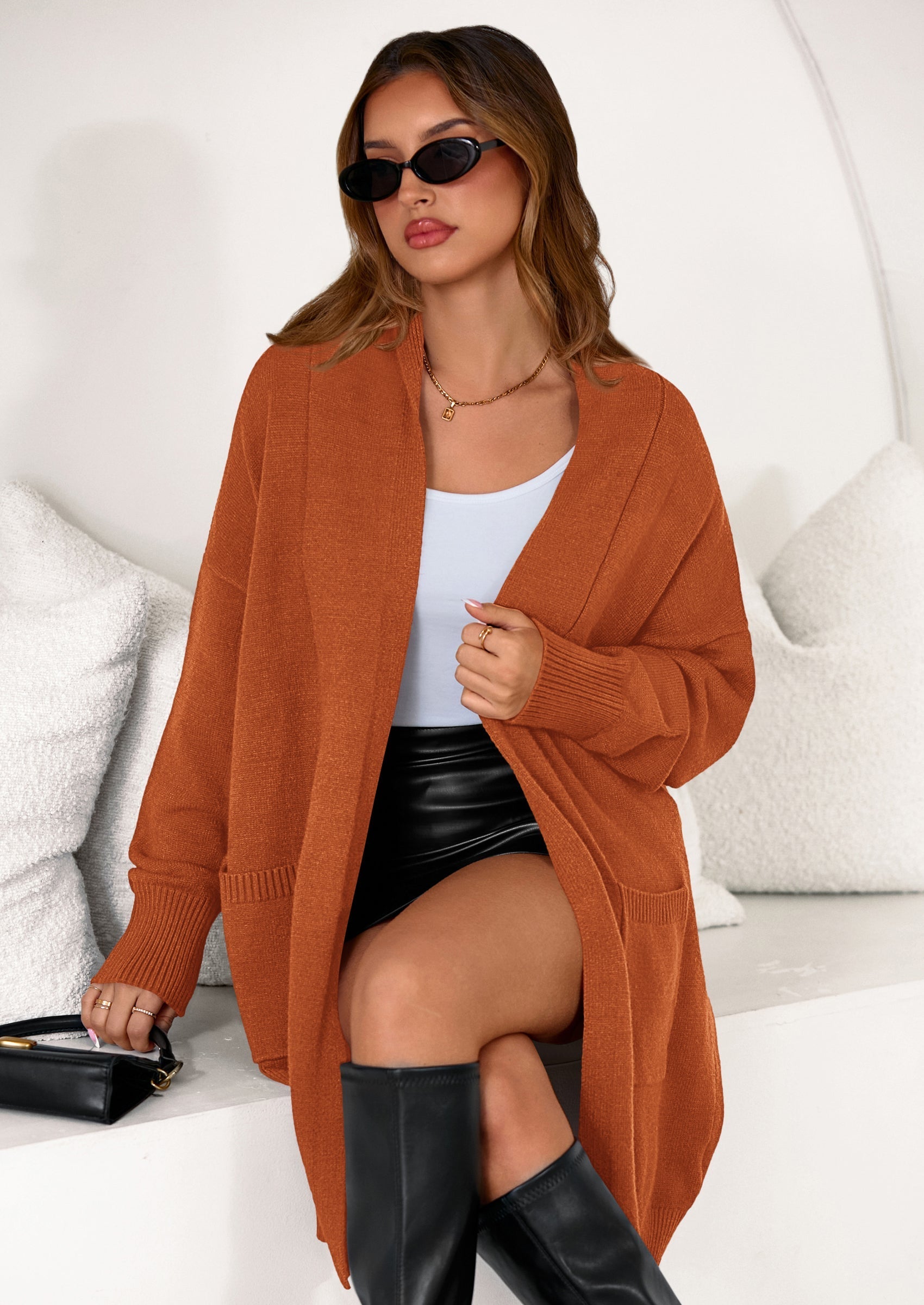 Women's Open Front Cardigan Long Sleeve Cozy Knit Sweaters Winter Fall Clothes Outerwear Coats