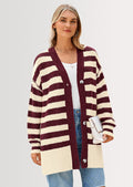 Women's Winter Striped Cardigan Sweaters Long Sleeve Button Down Open Front Chunky Knit Oversized Sweater Coat