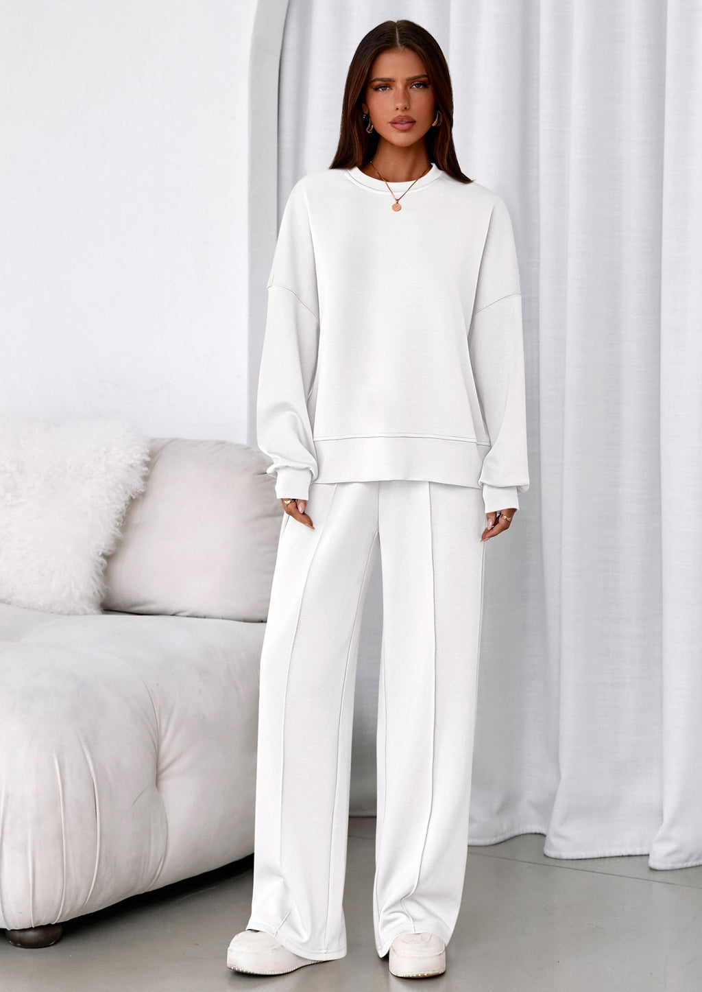 2 Piece Sets For Women Fall Trendy Long Sleeve Sweatshirt Wide Leg Pants Loungewear Set Matching Sweatsuit