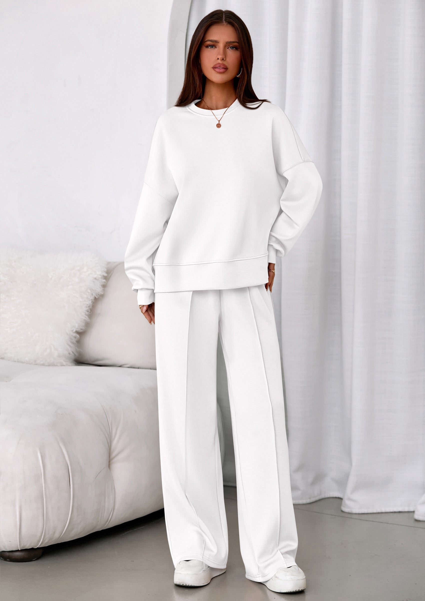 2 Piece Sets For Women Fall Trendy Long Sleeve Sweatshirt Wide Leg Pants Loungewear Set Matching Sweatsuit