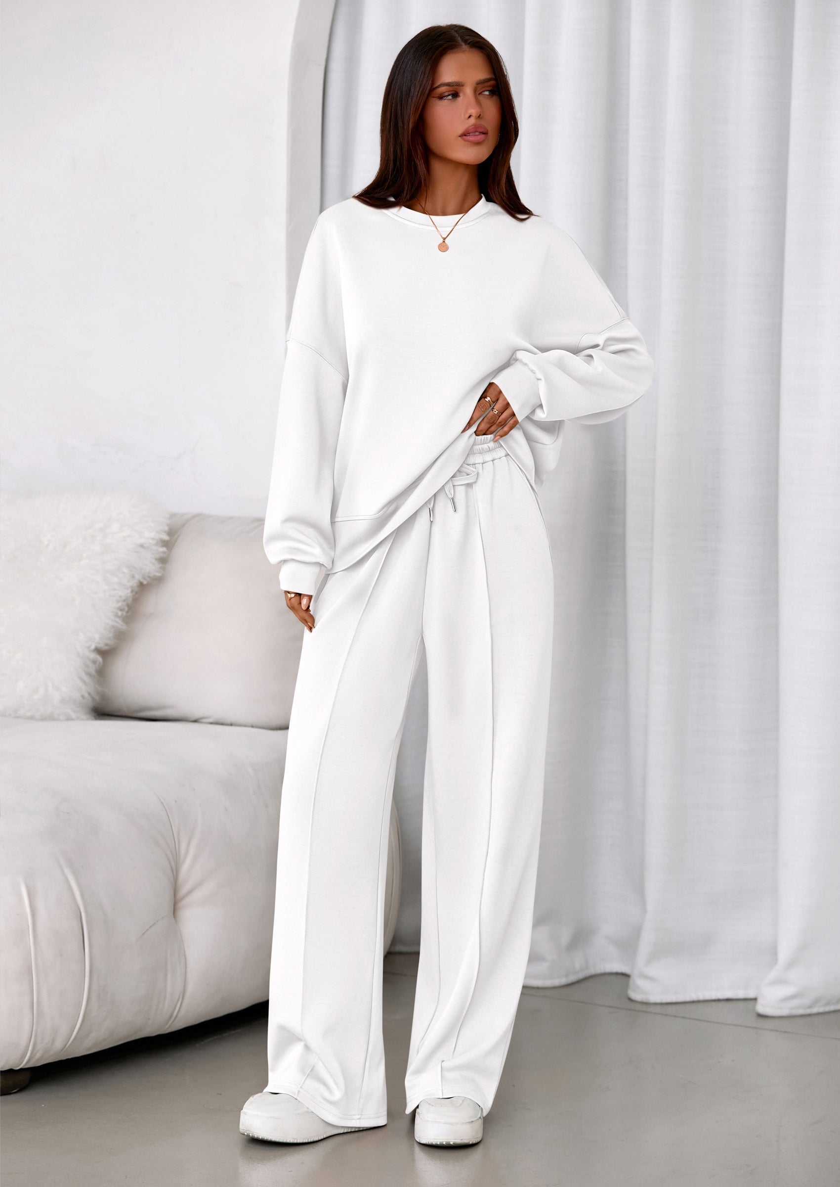 2 Piece Sets For Women Fall Trendy Long Sleeve Sweatshirt Wide Leg Pants Loungewear Set Matching Sweatsuit