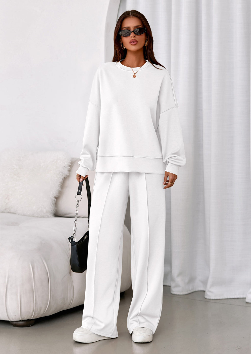 2 Piece Sets For Women Fall Trendy Long Sleeve Sweatshirt Wide Leg Pants Loungewear Set Matching Sweatsuit