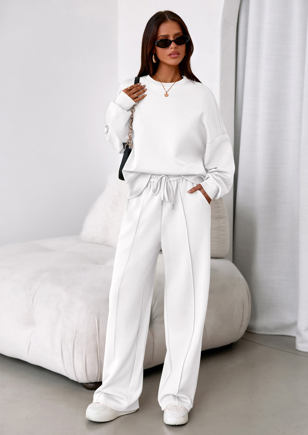 2 Piece Sets For Women Fall Trendy Long Sleeve Sweatshirt Wide Leg Pants Loungewear Set Matching Sweatsuit