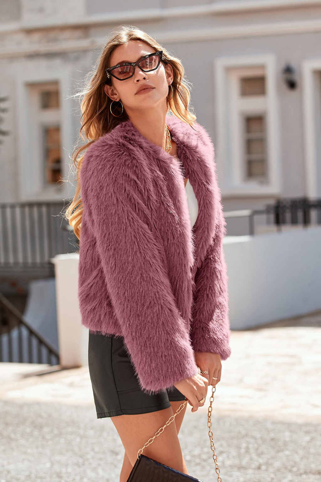 Women's Winter Coats Fleece Cropped Jacket Faux Fur Long Sleeve Pockets Shaggy Warm Outerwear Fall Clothes