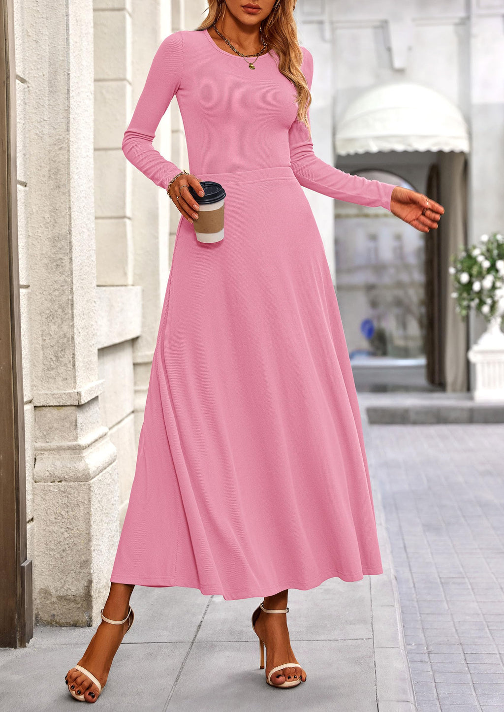 2 Piece Casual Ribbed Knit Long Sleeve Crop Tops Maxi Flowy Skirts Matching Sets