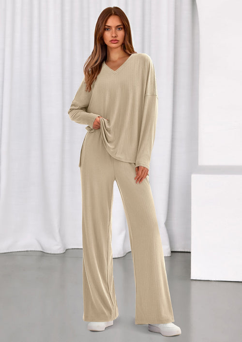 2 Piece Lounge Sets for Women Fall Outfits Casual Loose Long Sleeve Tops Wide Leg Pants Matching Pajama Set