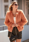 Women's Winter Coats Fleece Cropped Jacket Faux Fur Long Sleeve Pockets Shaggy Warm Outerwear Fall Clothes