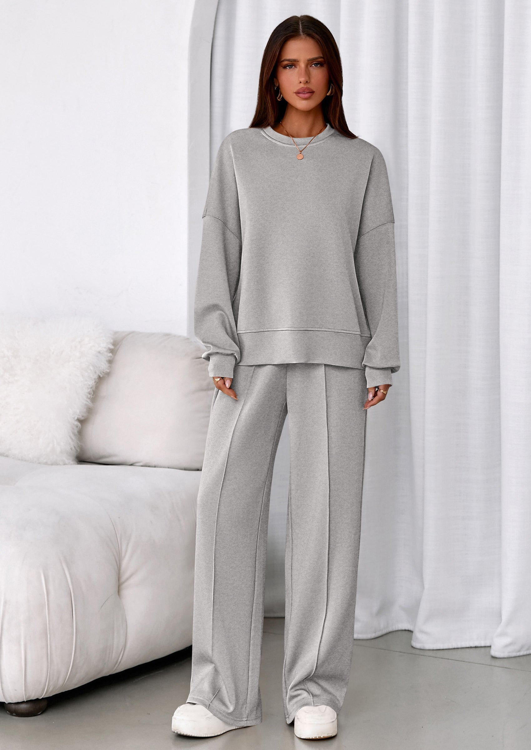 2 Piece Sets For Women Fall Trendy Long Sleeve Sweatshirt Wide Leg Pants Loungewear Set Matching Sweatsuit