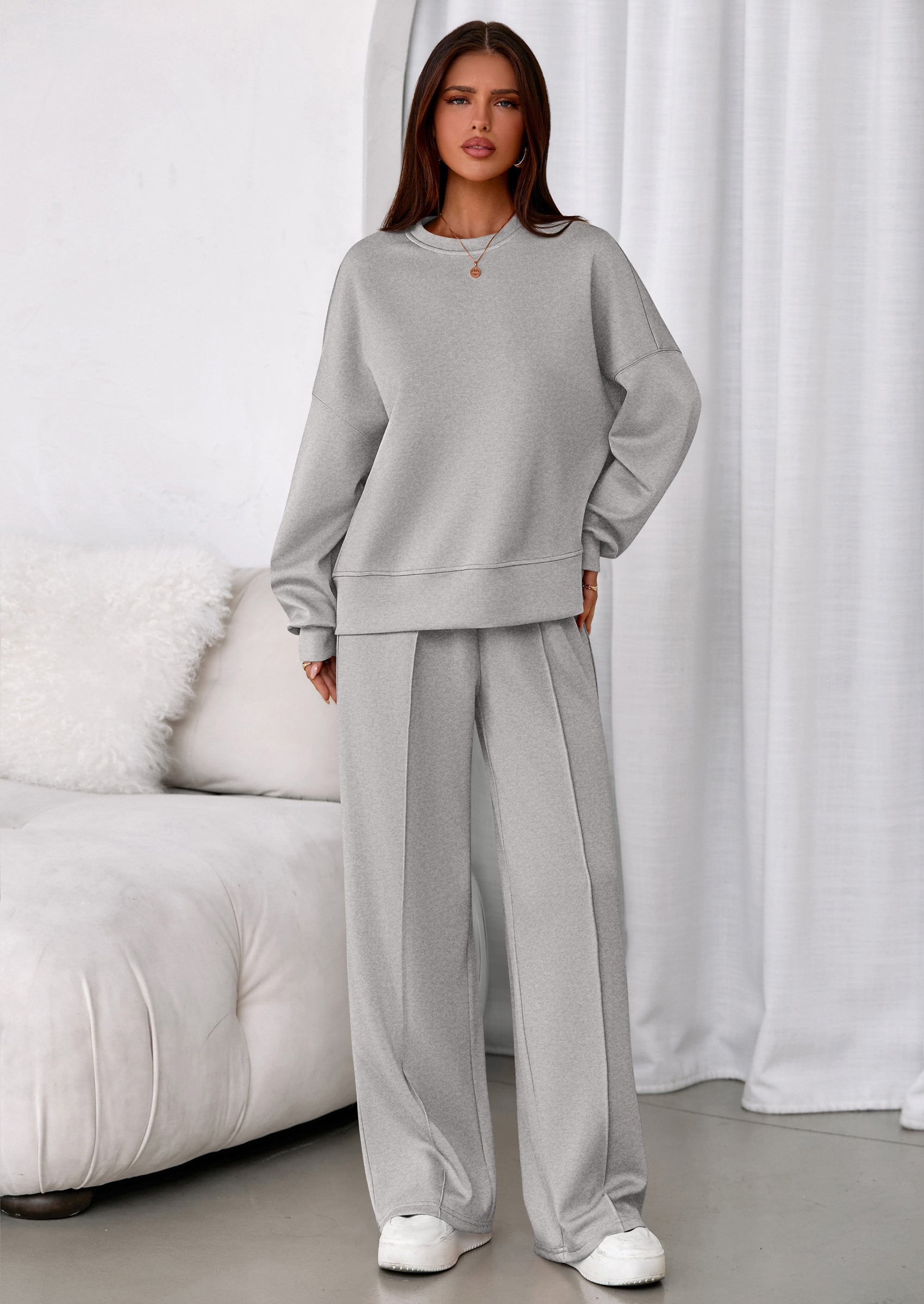 2 Piece Sets For Women Fall Trendy Long Sleeve Sweatshirt Wide Leg Pants Loungewear Set Matching Sweatsuit