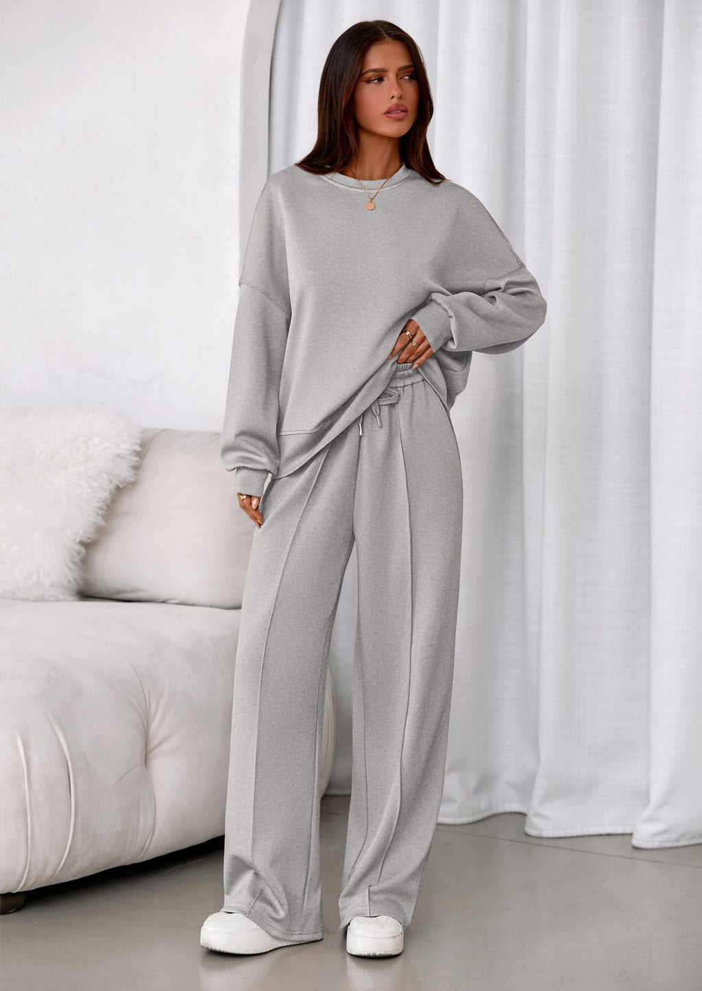 2 Piece Sets For Women Fall Trendy Long Sleeve Sweatshirt Wide Leg Pants Loungewear Set Matching Sweatsuit