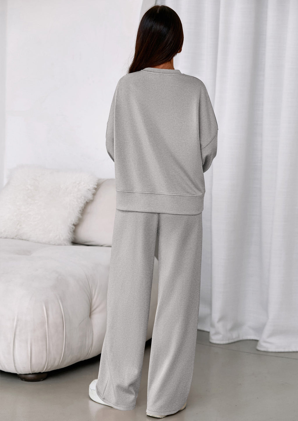 2 Piece Sets For Women Fall Trendy Long Sleeve Sweatshirt Wide Leg Pants Loungewear Set Matching Sweatsuit