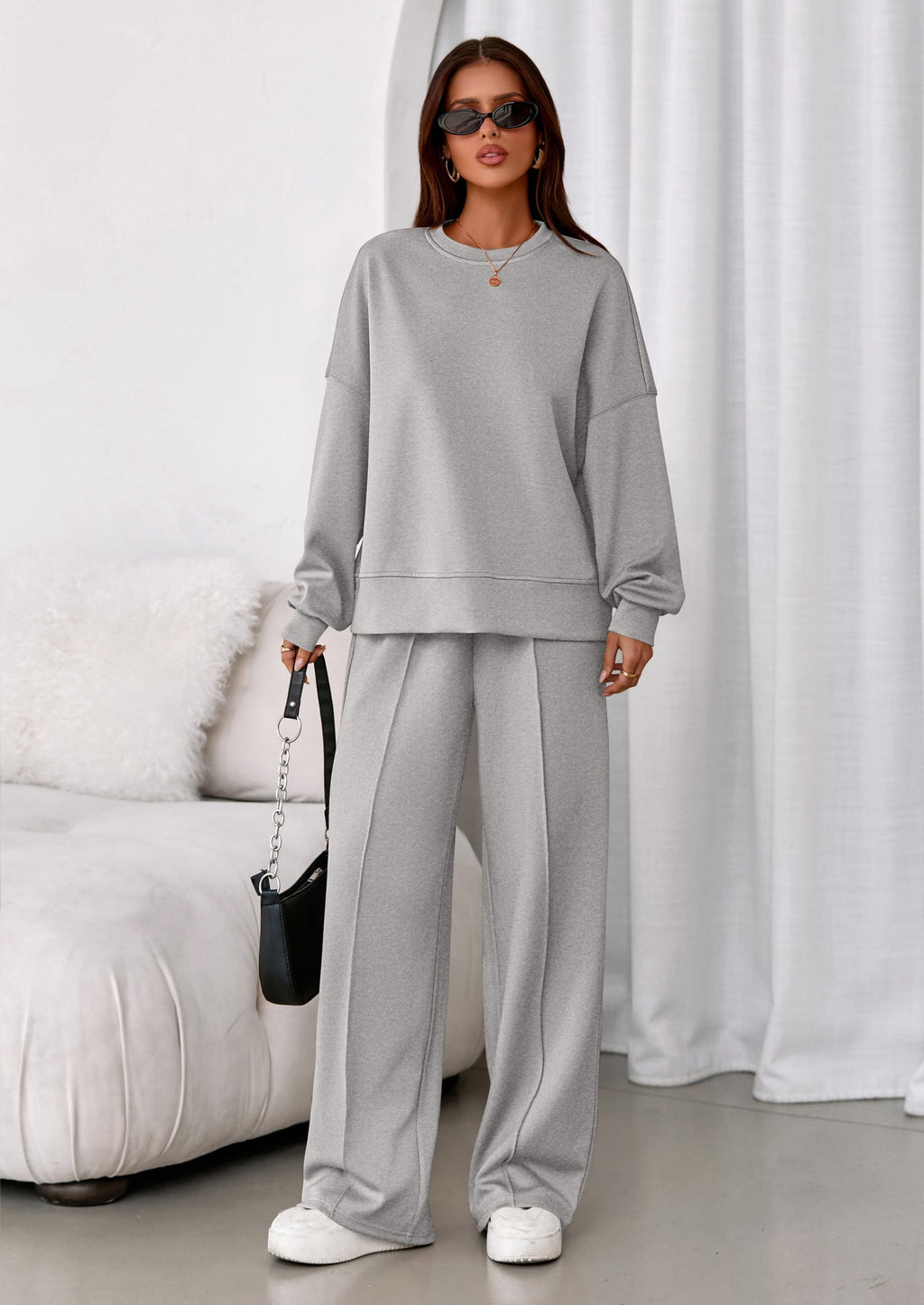 2 Piece Sets For Women Fall Trendy Long Sleeve Sweatshirt Wide Leg Pants Loungewear Set Matching Sweatsuit