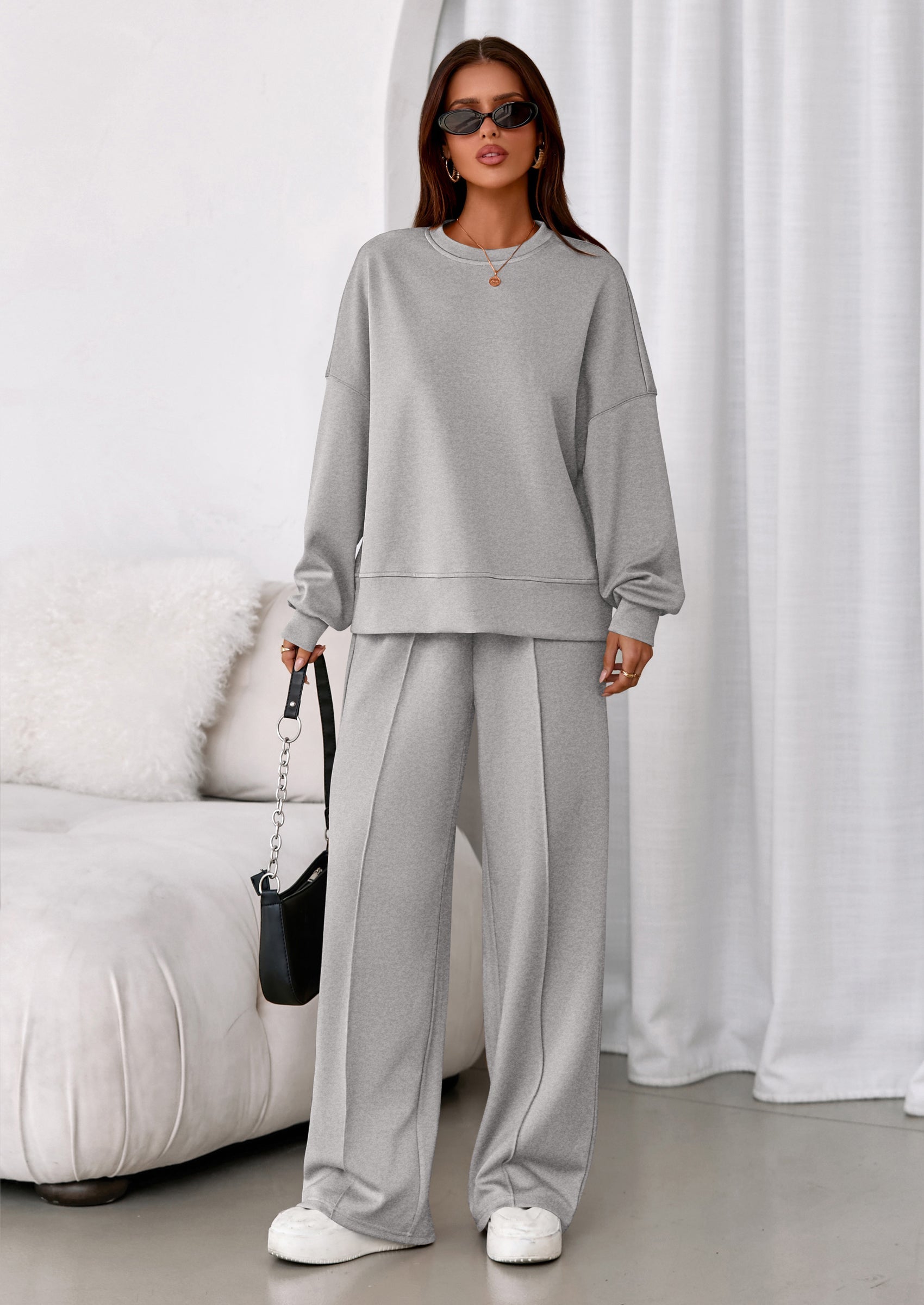 2 Piece Sets For Women Fall Trendy Long Sleeve Sweatshirt Wide Leg Pants Loungewear Set Matching Sweatsuit