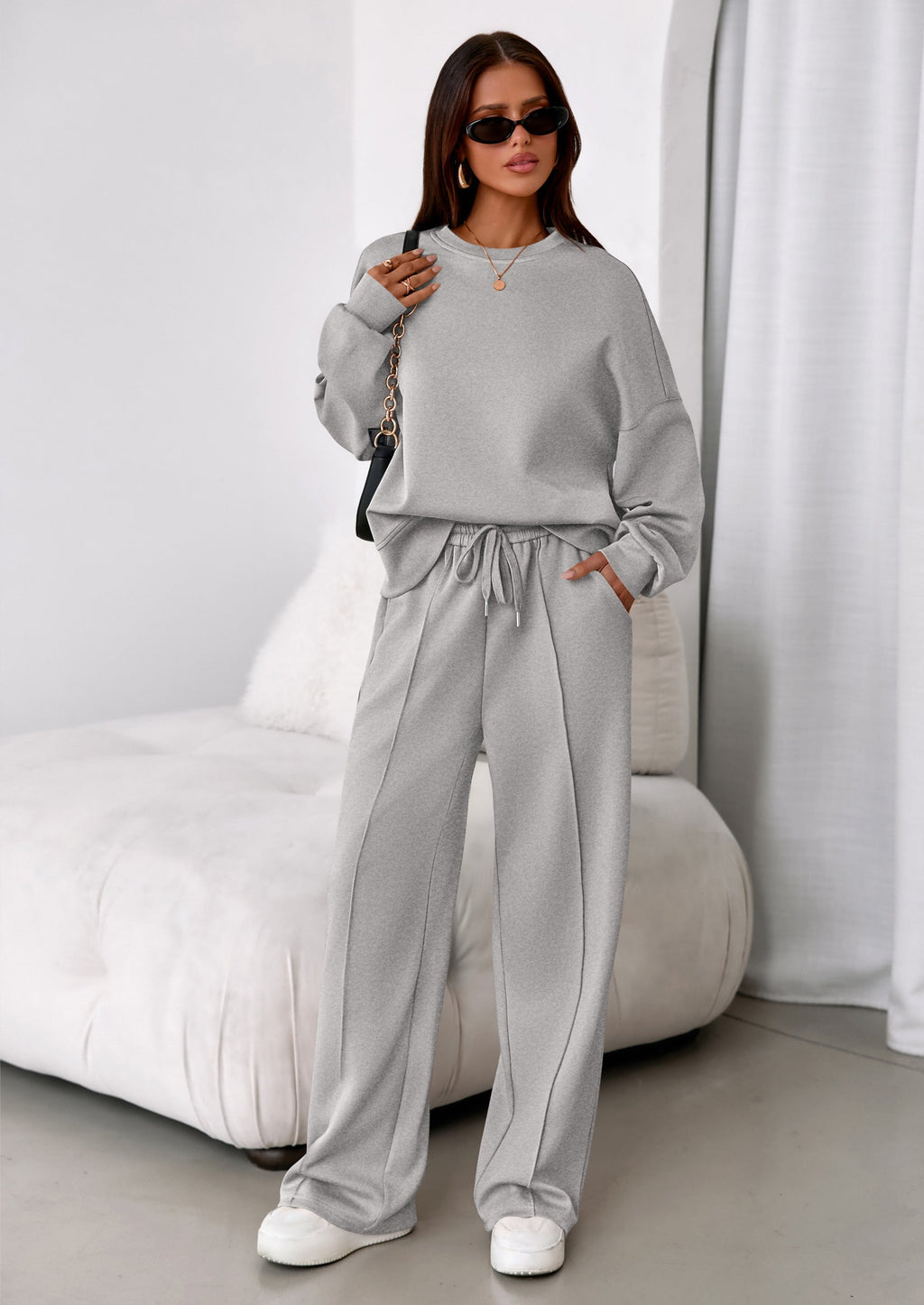 2 Piece Sets For Women Fall Trendy Long Sleeve Sweatshirt Wide Leg Pants Loungewear Set Matching Sweatsuit