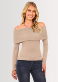 Women's Fall Off Shoulder Sweaters Y2K Long Sleeve Ribbed Knit Fitted Pullover Winter Date Night Tops Blouse