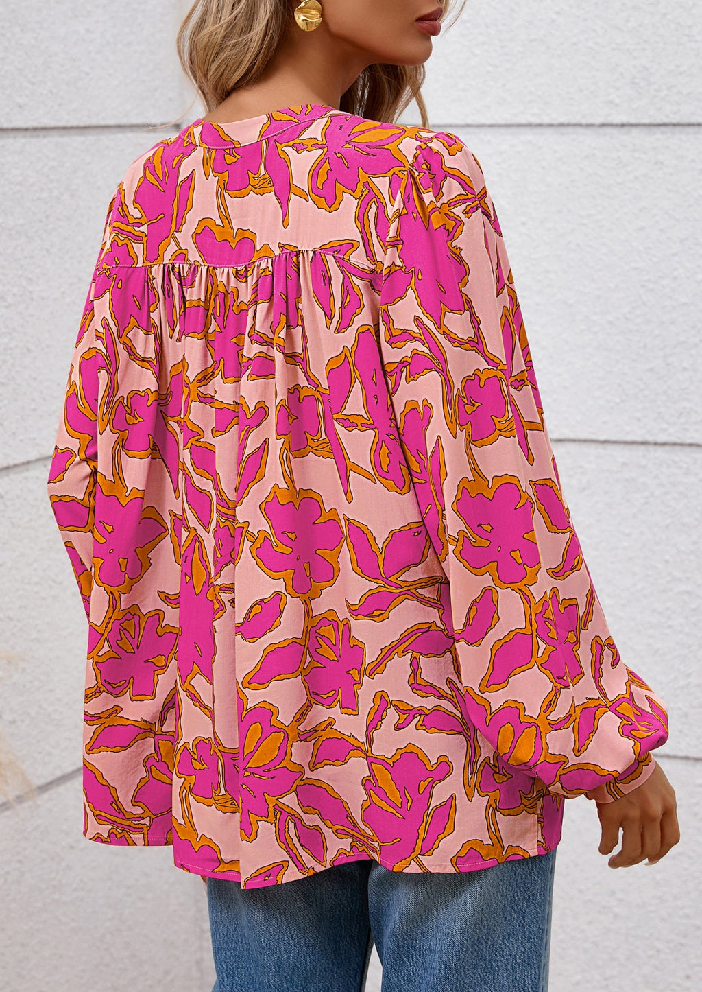 Women's Floral Button Down Blouse Fall Fashion Dressy Casual Long Sleeve Oversized Shirts Top Boho Clothes