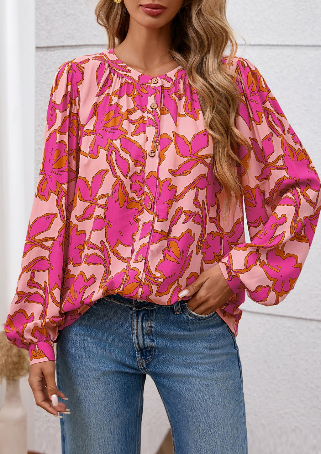 Women's Floral Button Down Blouse Fall Fashion Dressy Casual Long Sleeve Oversized Shirts Top Boho Clothes
