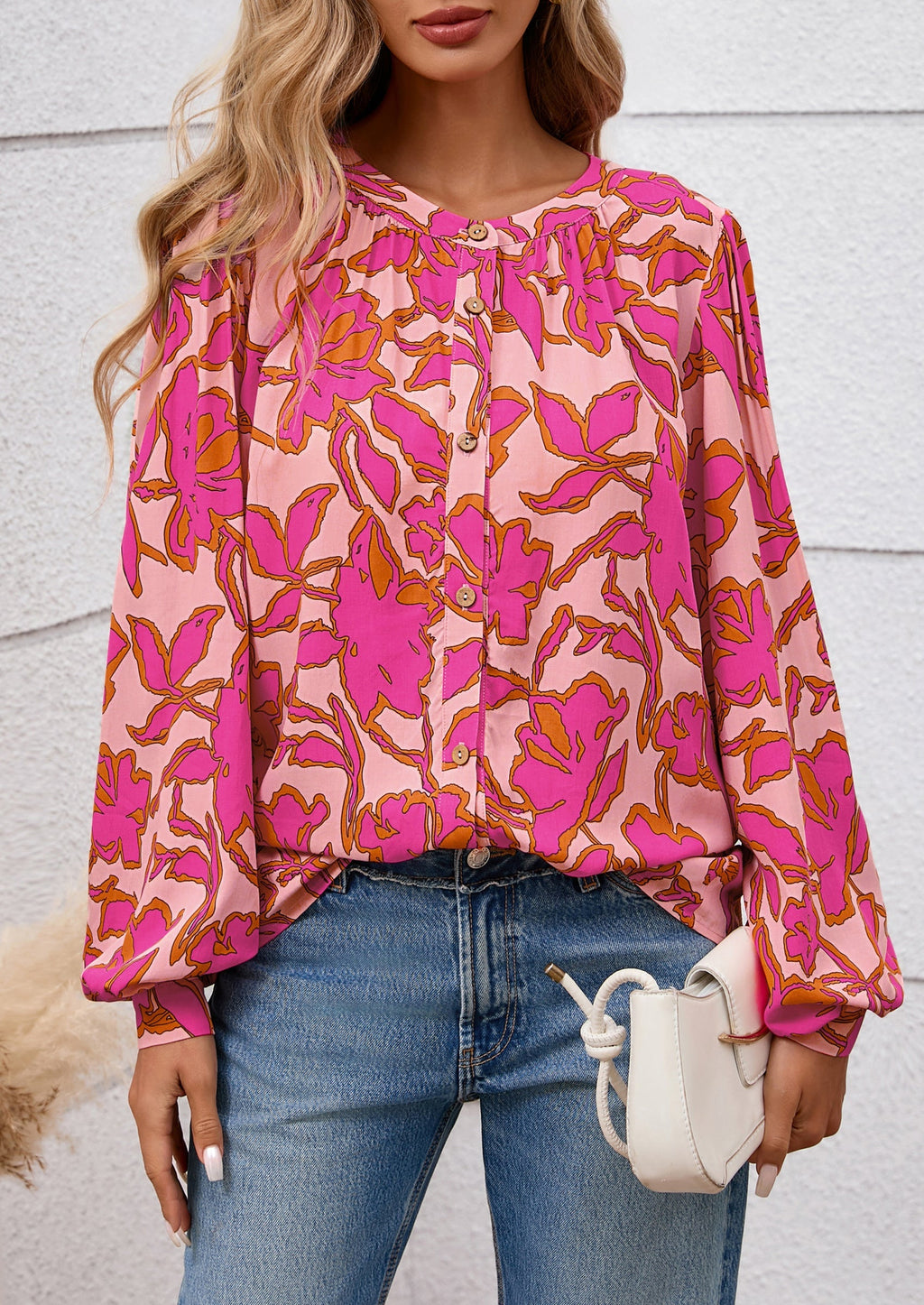 Women's Floral Button Down Blouse Fall Fashion Dressy Casual Long Sleeve Oversized Shirts Top Boho Clothes