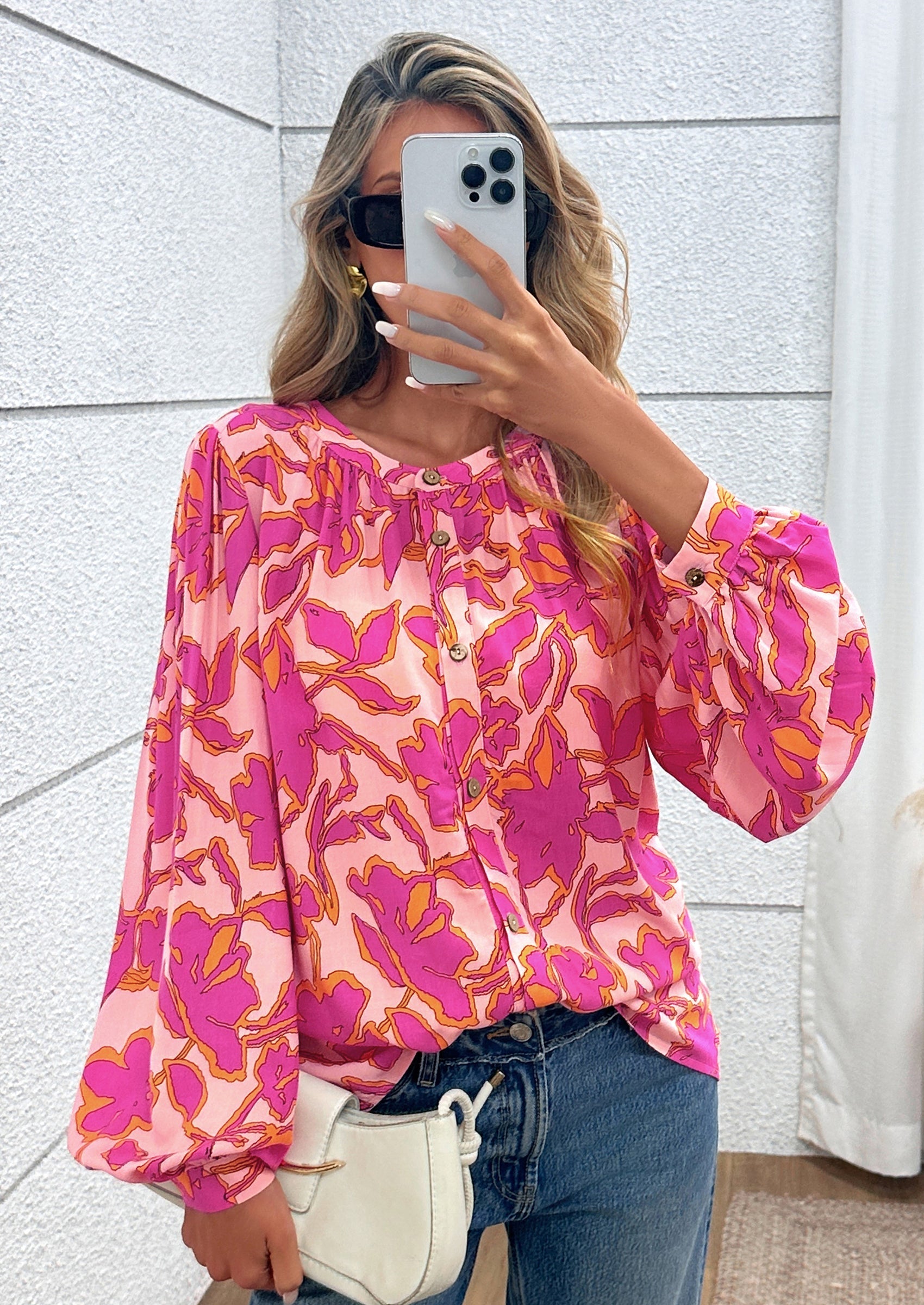 Women's Floral Button Down Blouse Fall Fashion Dressy Casual Long Sleeve Oversized Shirts Top Boho Clothes