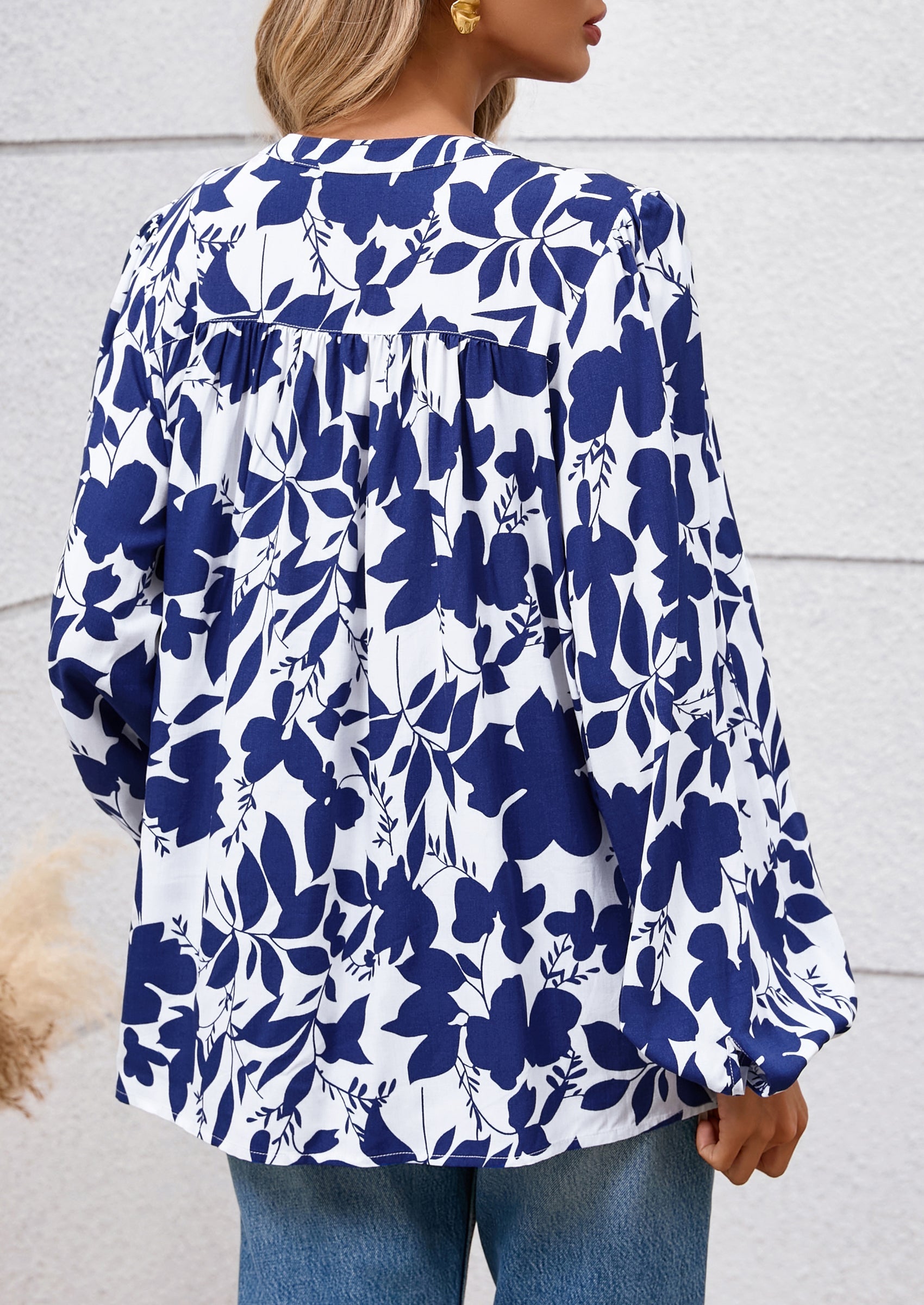 Women's Floral Button Down Blouse Fall Fashion Dressy Casual Long Sleeve Oversized Shirts Top Boho Clothes