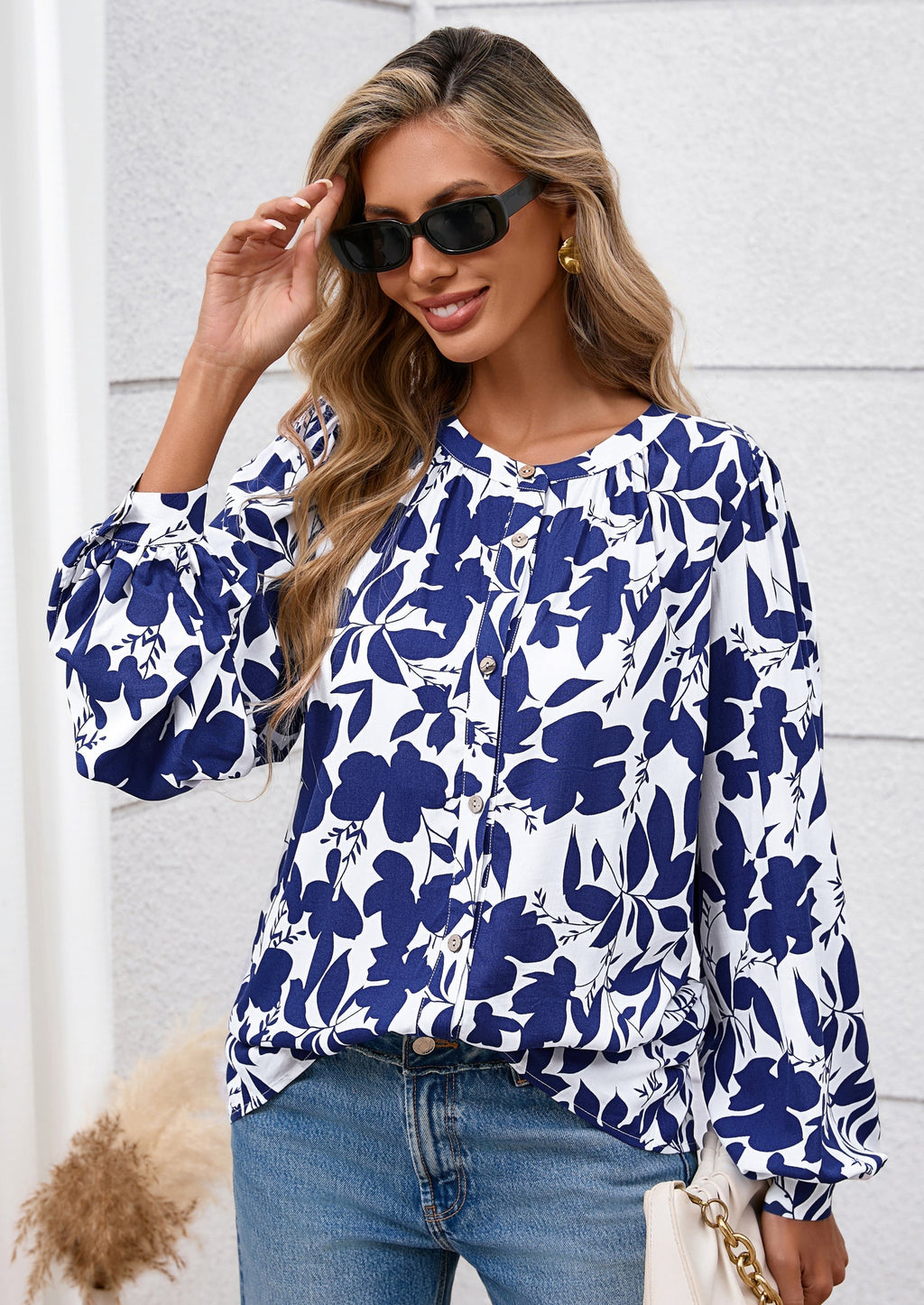 Women's Floral Button Down Blouse Fall Fashion Dressy Casual Long Sleeve Oversized Shirts Top Boho Clothes