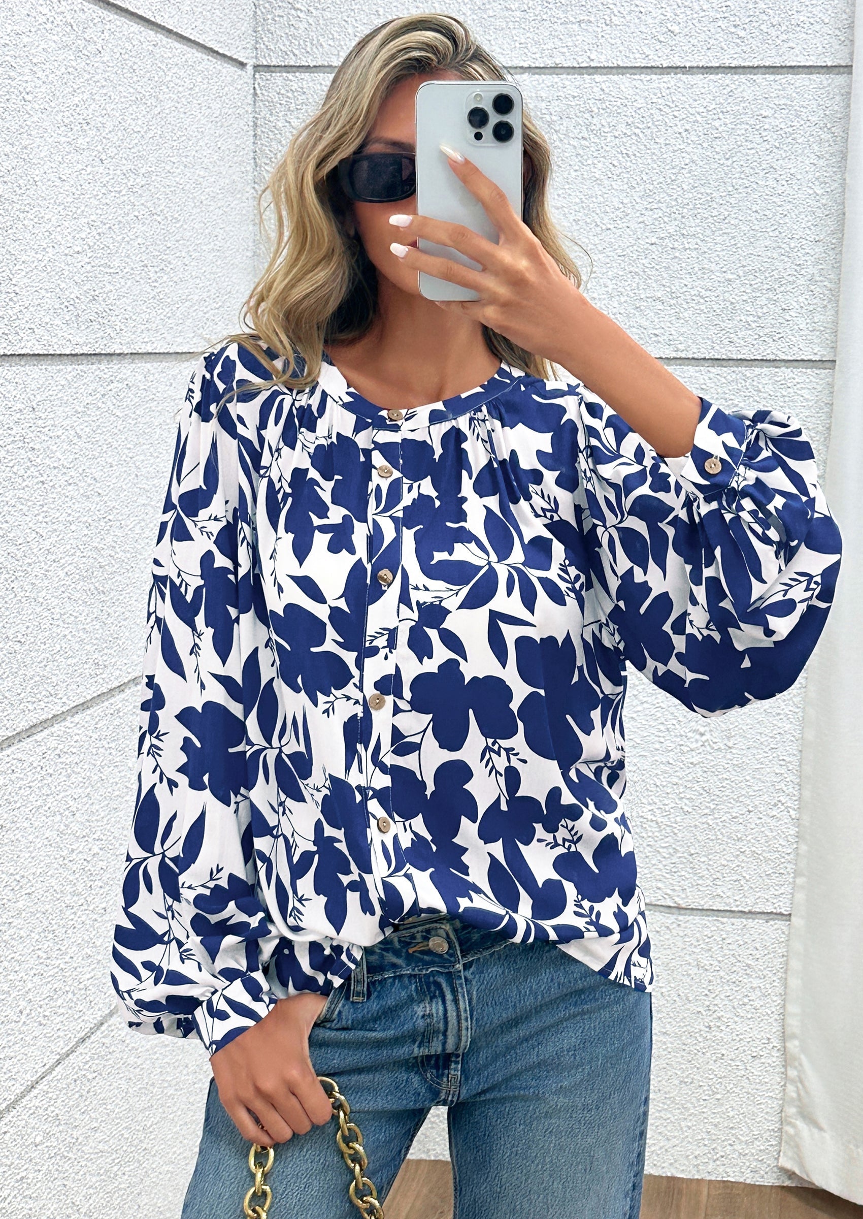 Women's Floral Button Down Blouse Fall Fashion Dressy Casual Long Sleeve Oversized Shirts Top Boho Clothes