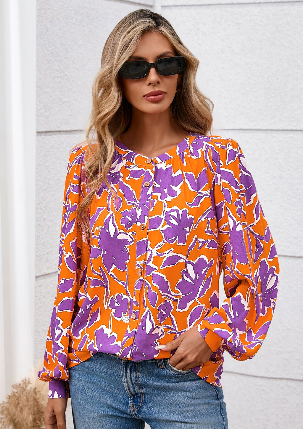 Women's Floral Button Down Blouse Fall Fashion Dressy Casual Long Sleeve Oversized Shirts Top Boho Clothes
