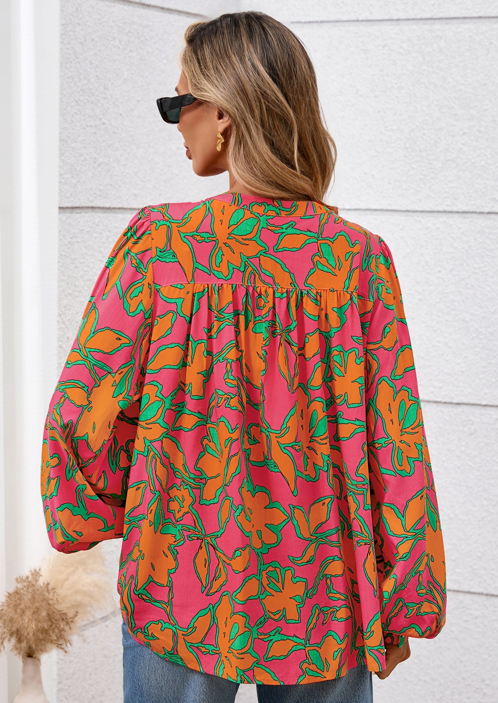 Women's Floral Button Down Blouse Fall Fashion Dressy Casual Long Sleeve Oversized Shirts Top Boho Clothes