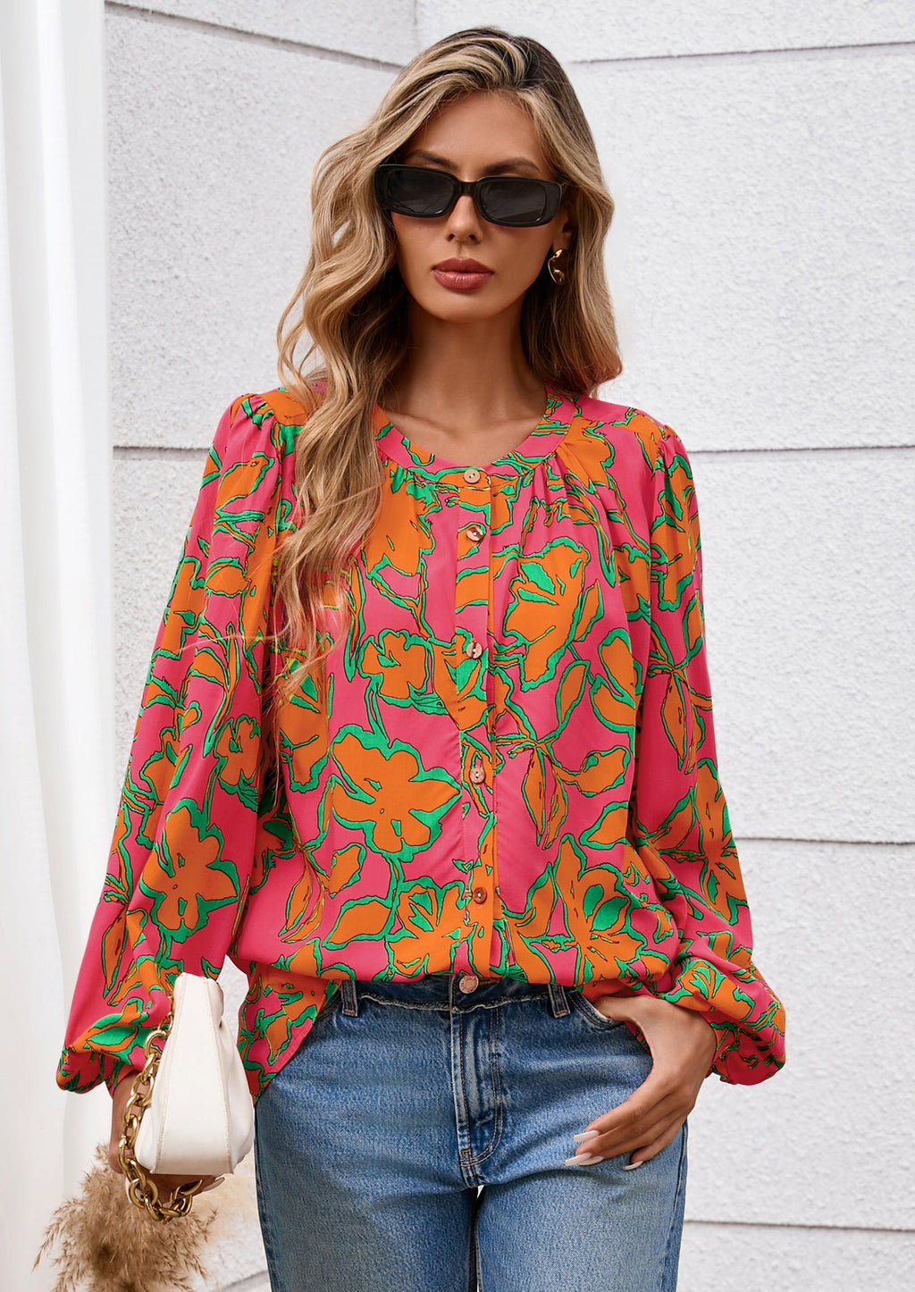 Women's Floral Button Down Blouse Fall Fashion Dressy Casual Long Sleeve Oversized Shirts Top Boho Clothes