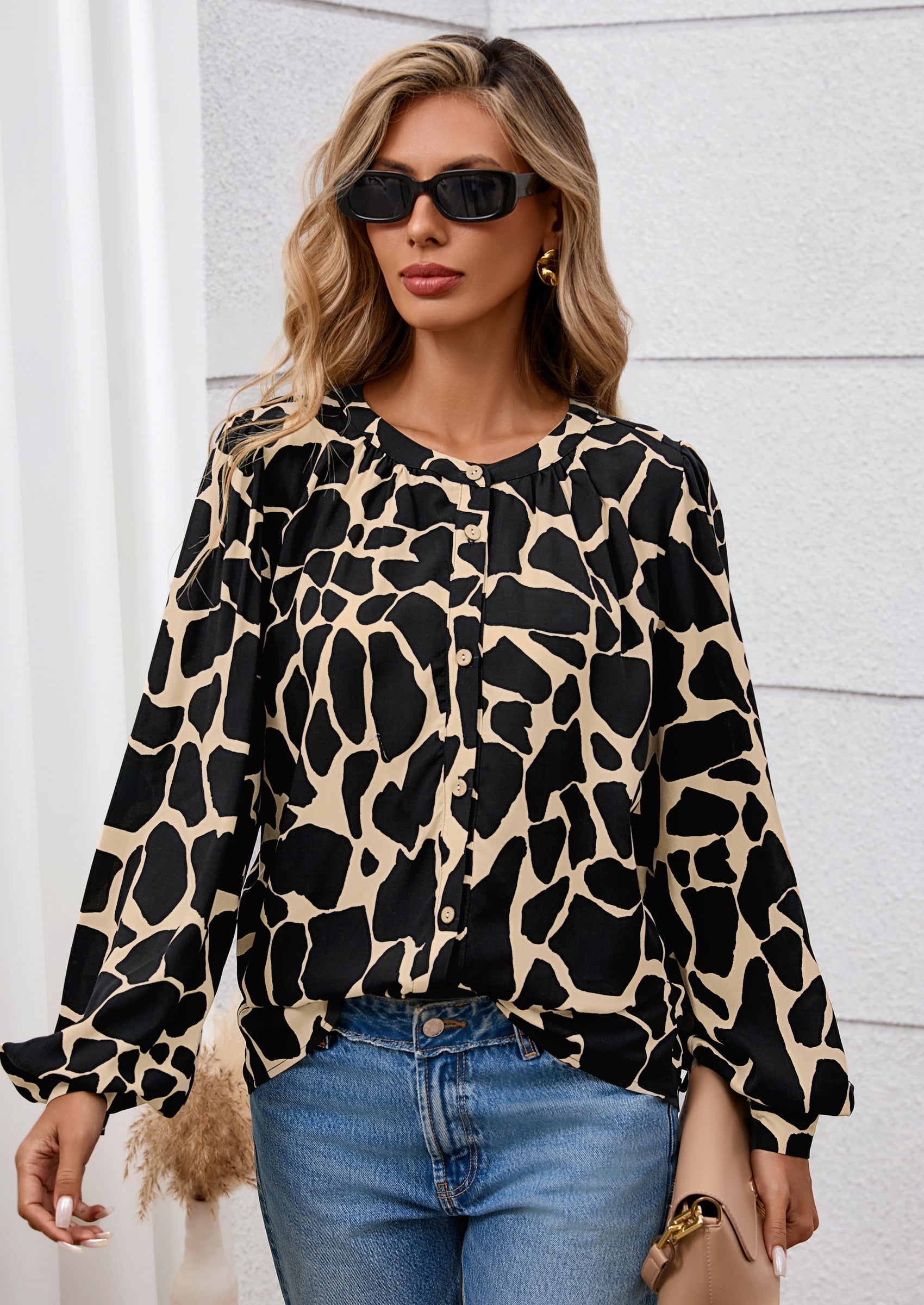 Women's Floral Button Down Blouse Fall Fashion Dressy Casual Long Sleeve Oversized Shirts Top Boho Clothes