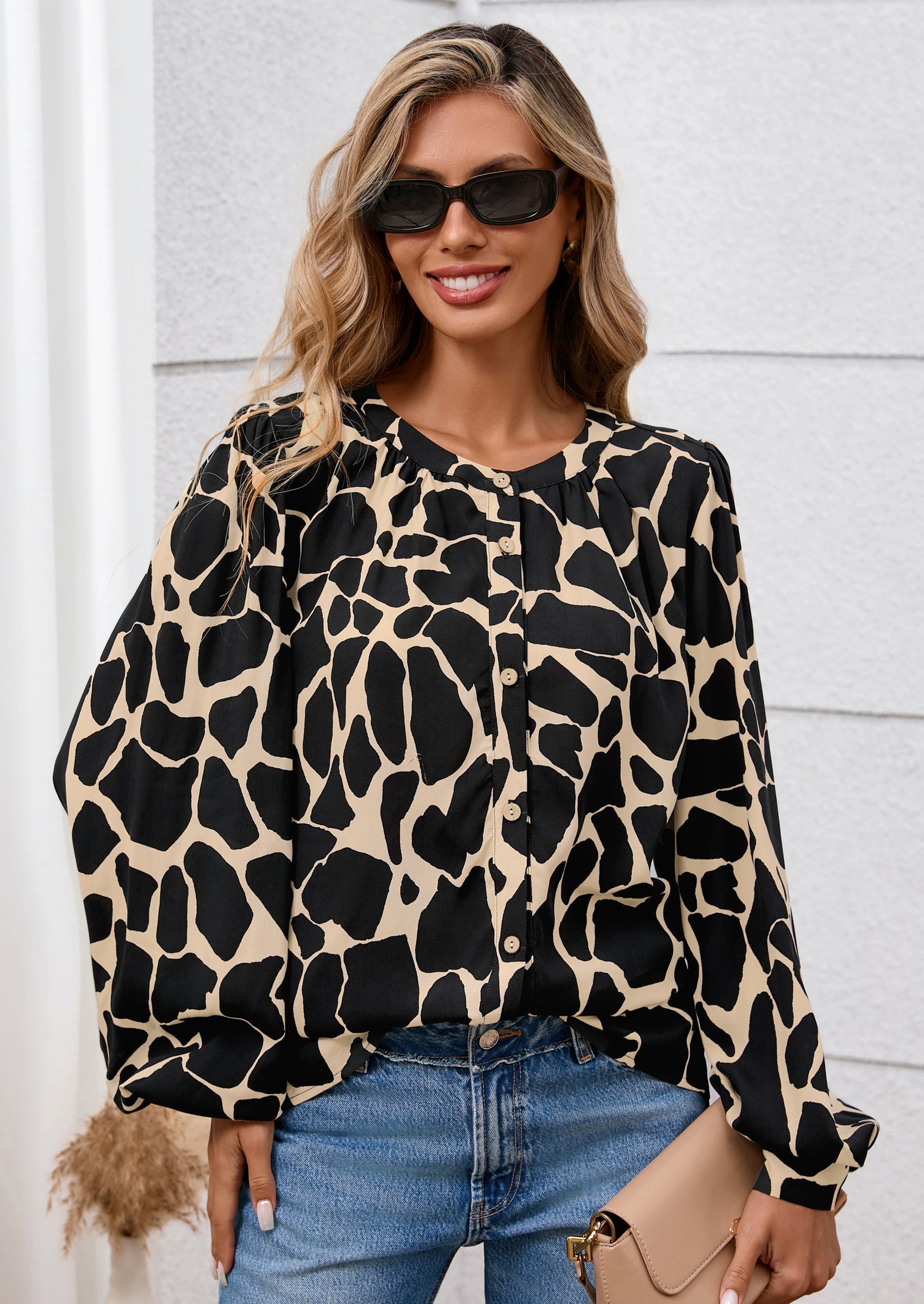 Women's Floral Button Down Blouse Fall Fashion Dressy Casual Long Sleeve Oversized Shirts Top Boho Clothes