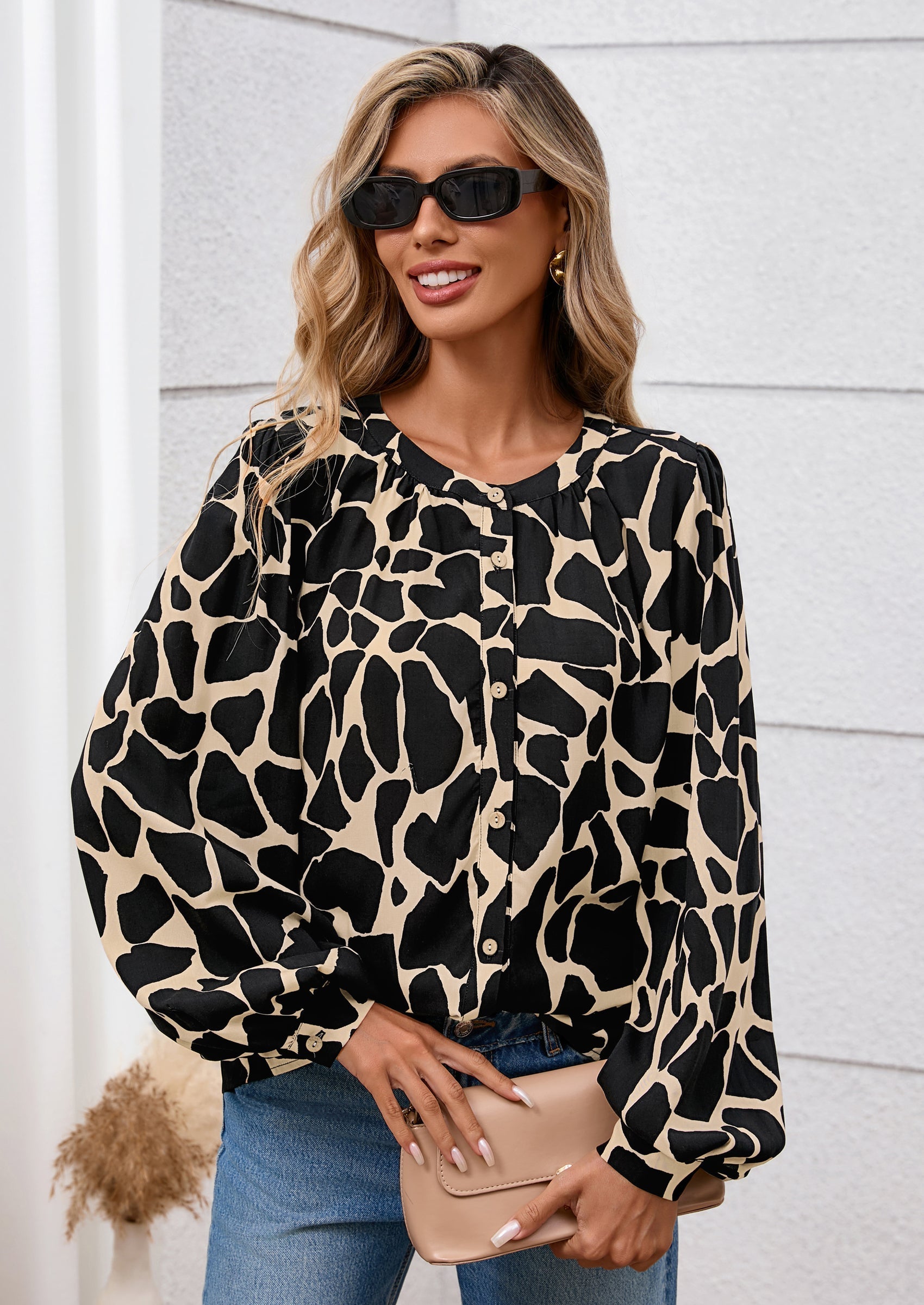 Women's Floral Button Down Blouse Fall Fashion Dressy Casual Long Sleeve Oversized Shirts Top Boho Clothes