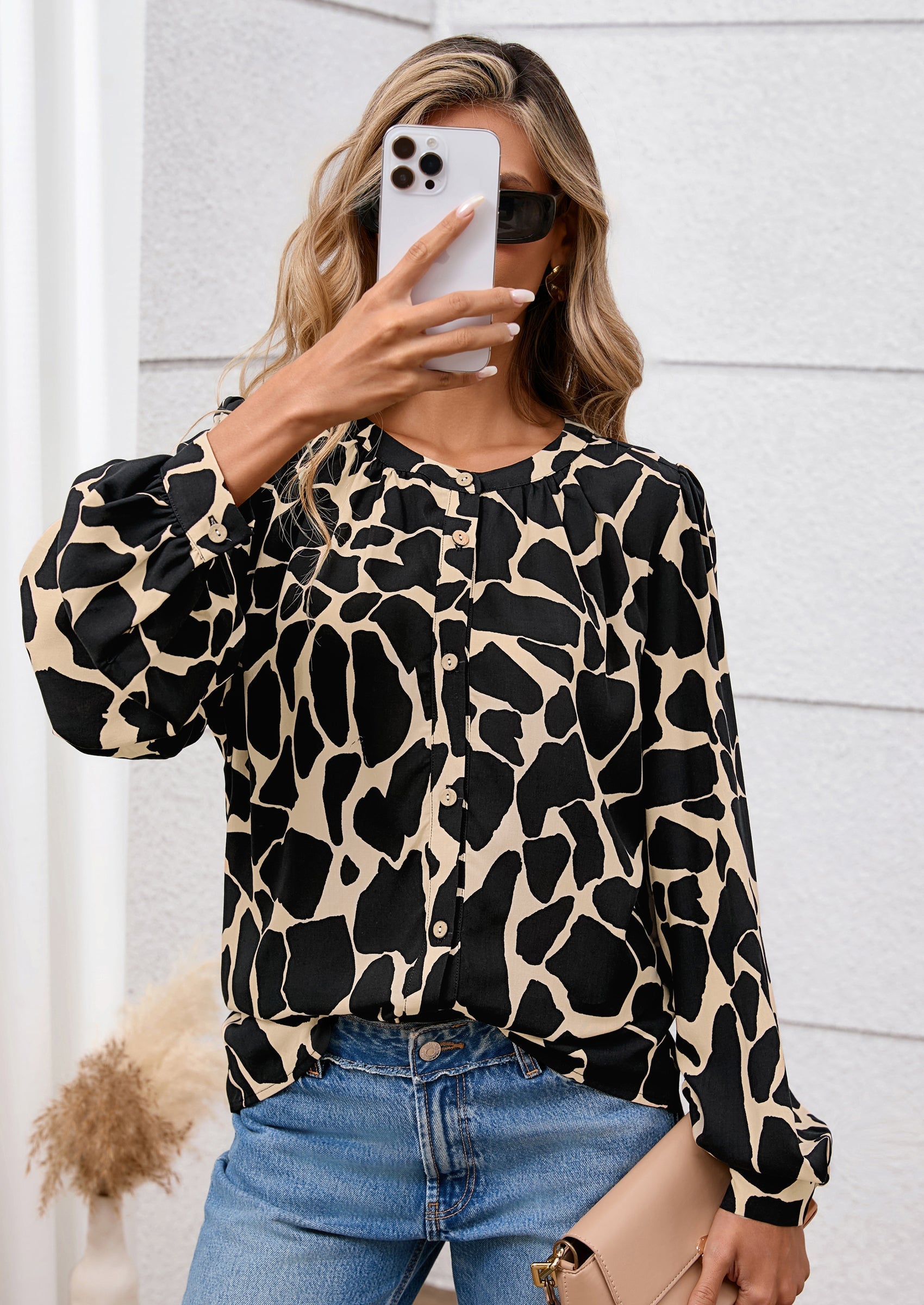 Women's Floral Button Down Blouse Fall Fashion Dressy Casual Long Sleeve Oversized Shirts Top Boho Clothes