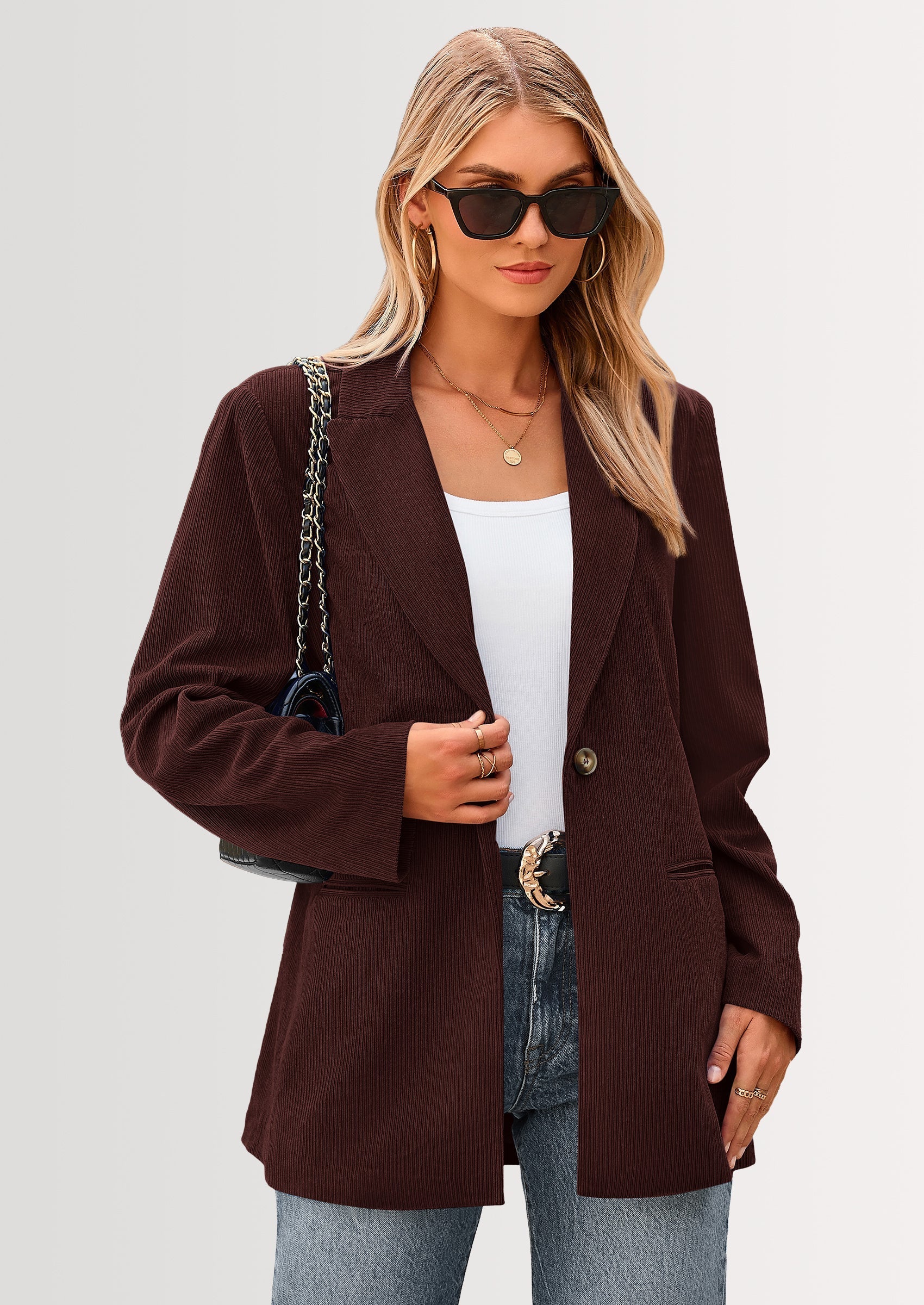 Women's Winter Corduroy Blazers Jackets Dressy Casual Ribbed Long Sleeve Lapel Fashion Work Business Outerwear