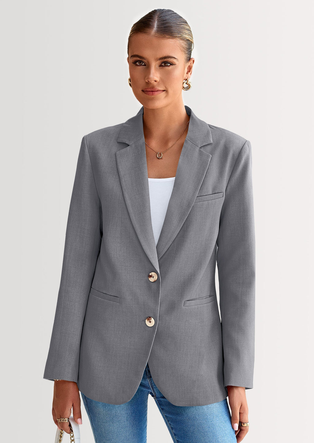 Blazers for Women Business Casual Long Sleeve Lapel Open Front Suit Jacket Work Blazer with Pockets
