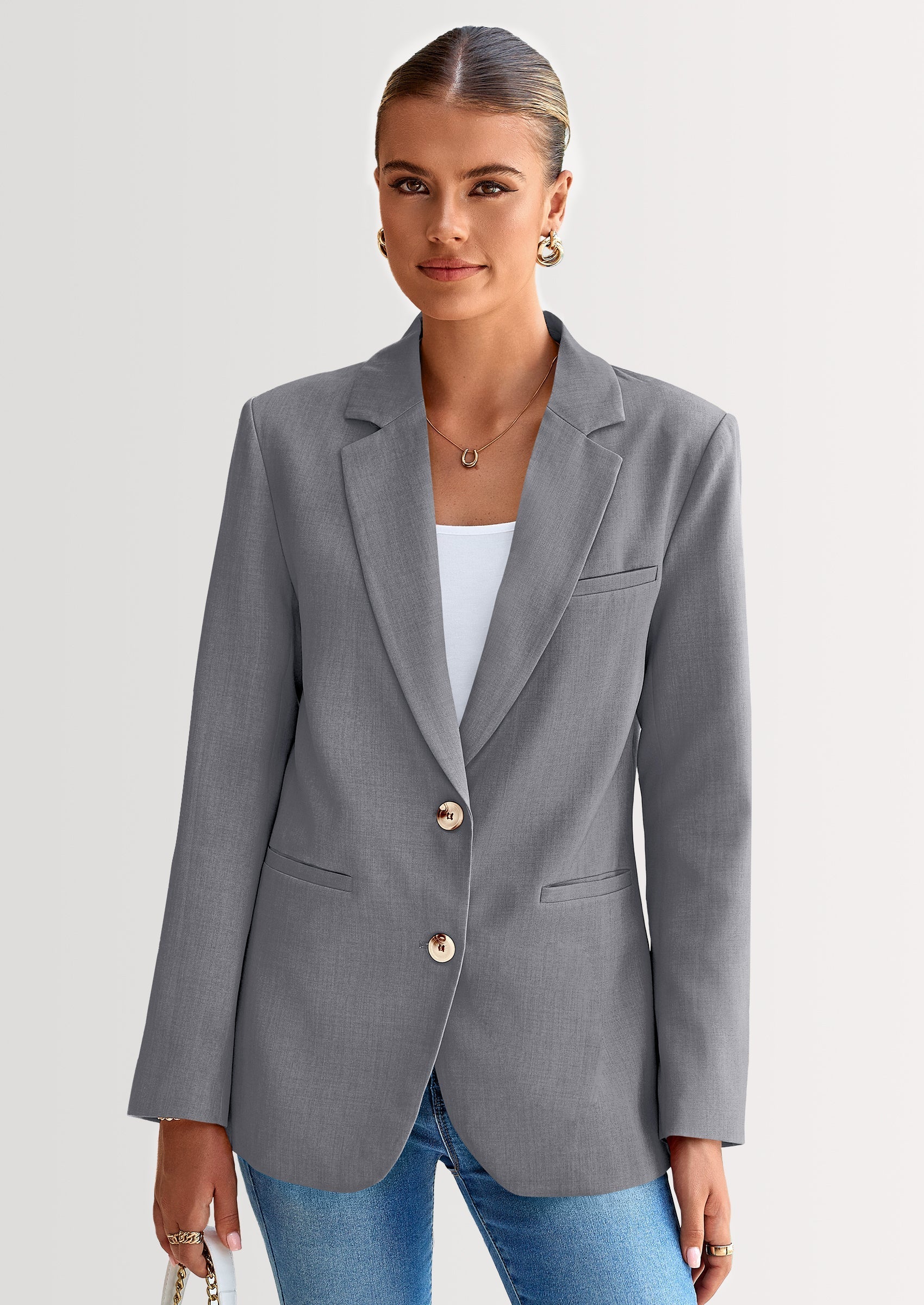Blazers for Women Business Casual Long Sleeve Lapel Open Front Suit Jacket Work Blazer with Pockets