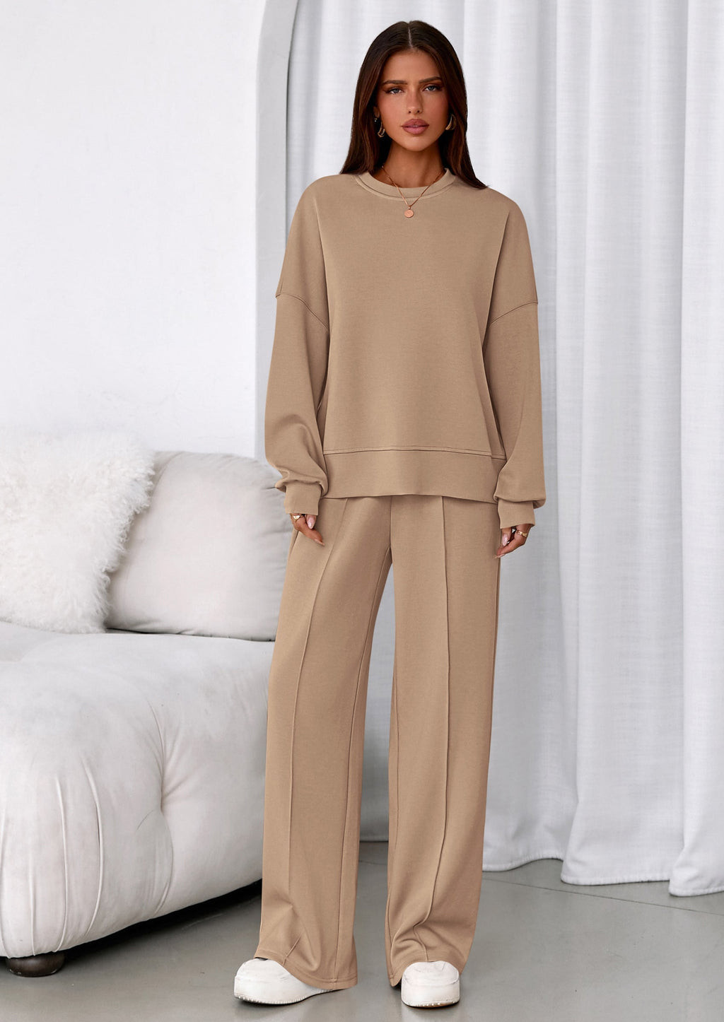 2 Piece Sets For Women Fall Trendy Long Sleeve Sweatshirt Wide Leg Pants Loungewear Set Matching Sweatsuit