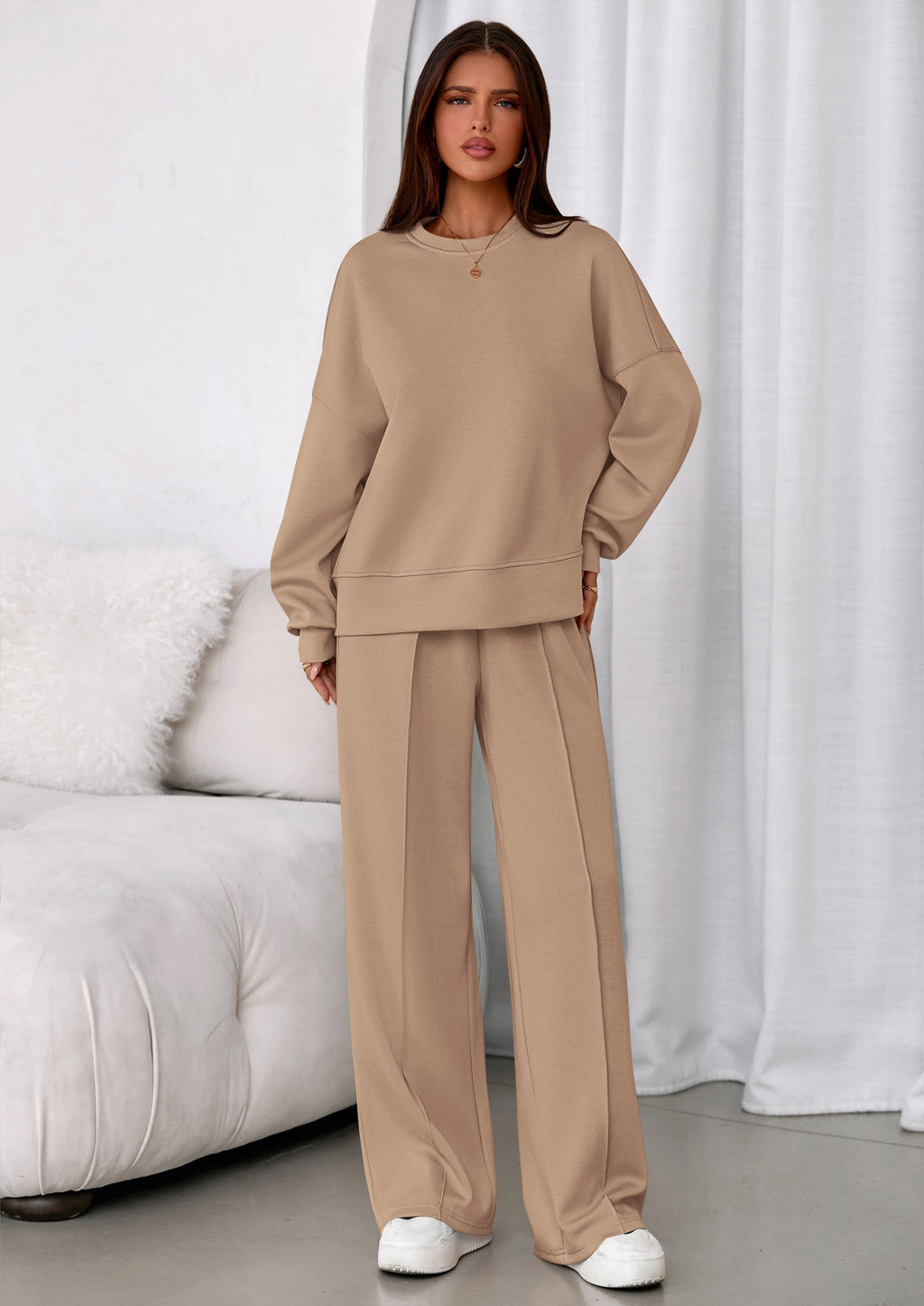 2 Piece Sets For Women Fall Trendy Long Sleeve Sweatshirt Wide Leg Pants Loungewear Set Matching Sweatsuit
