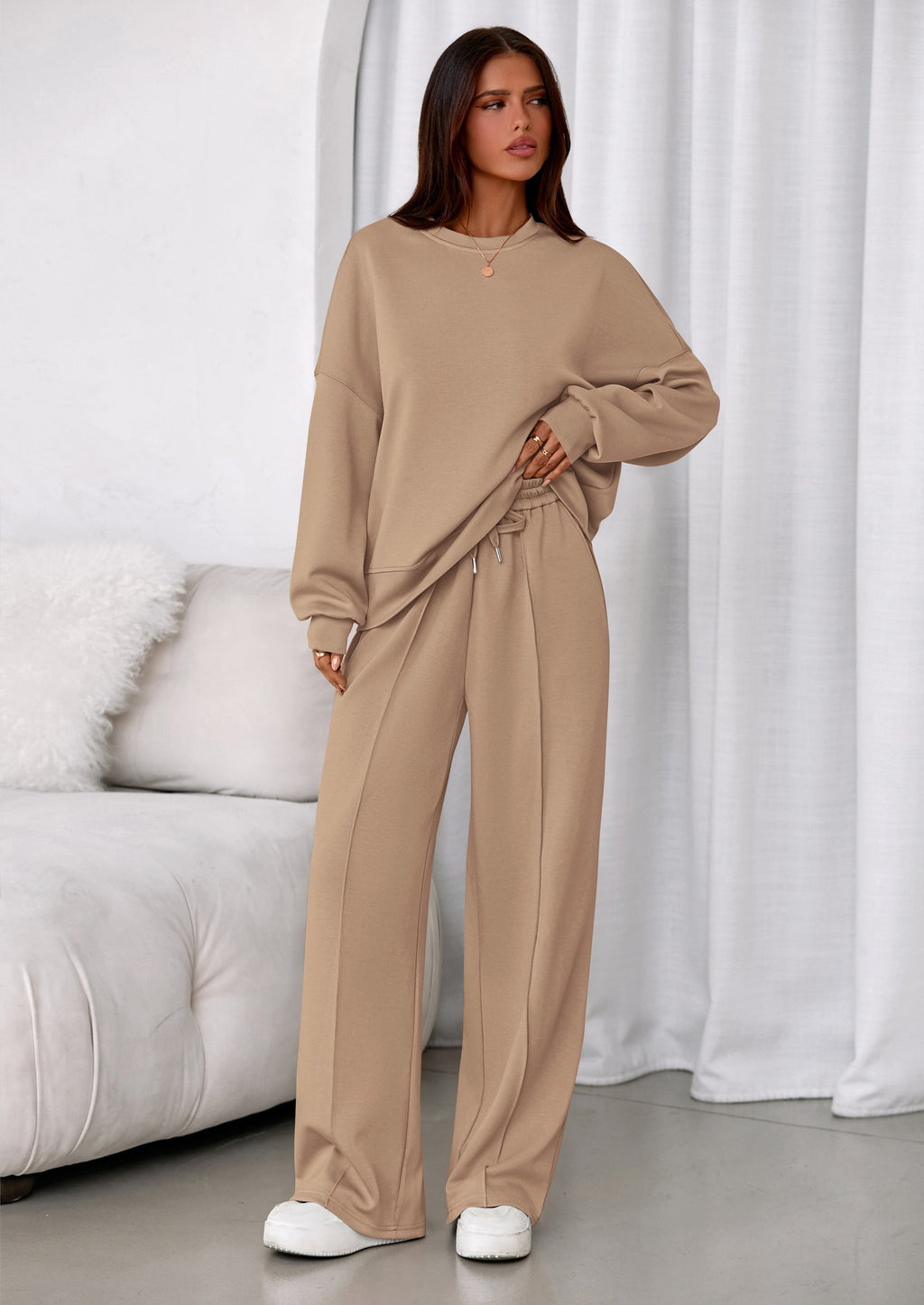 2 Piece Sets For Women Fall Trendy Long Sleeve Sweatshirt Wide Leg Pants Loungewear Set Matching Sweatsuit