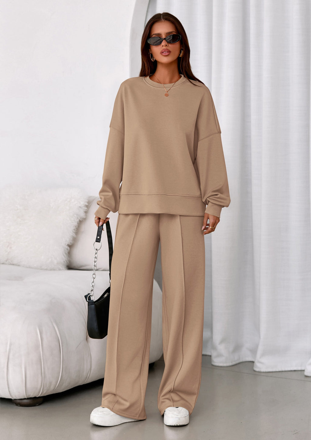 2 Piece Sets For Women Fall Trendy Long Sleeve Sweatshirt Wide Leg Pants Loungewear Set Matching Sweatsuit
