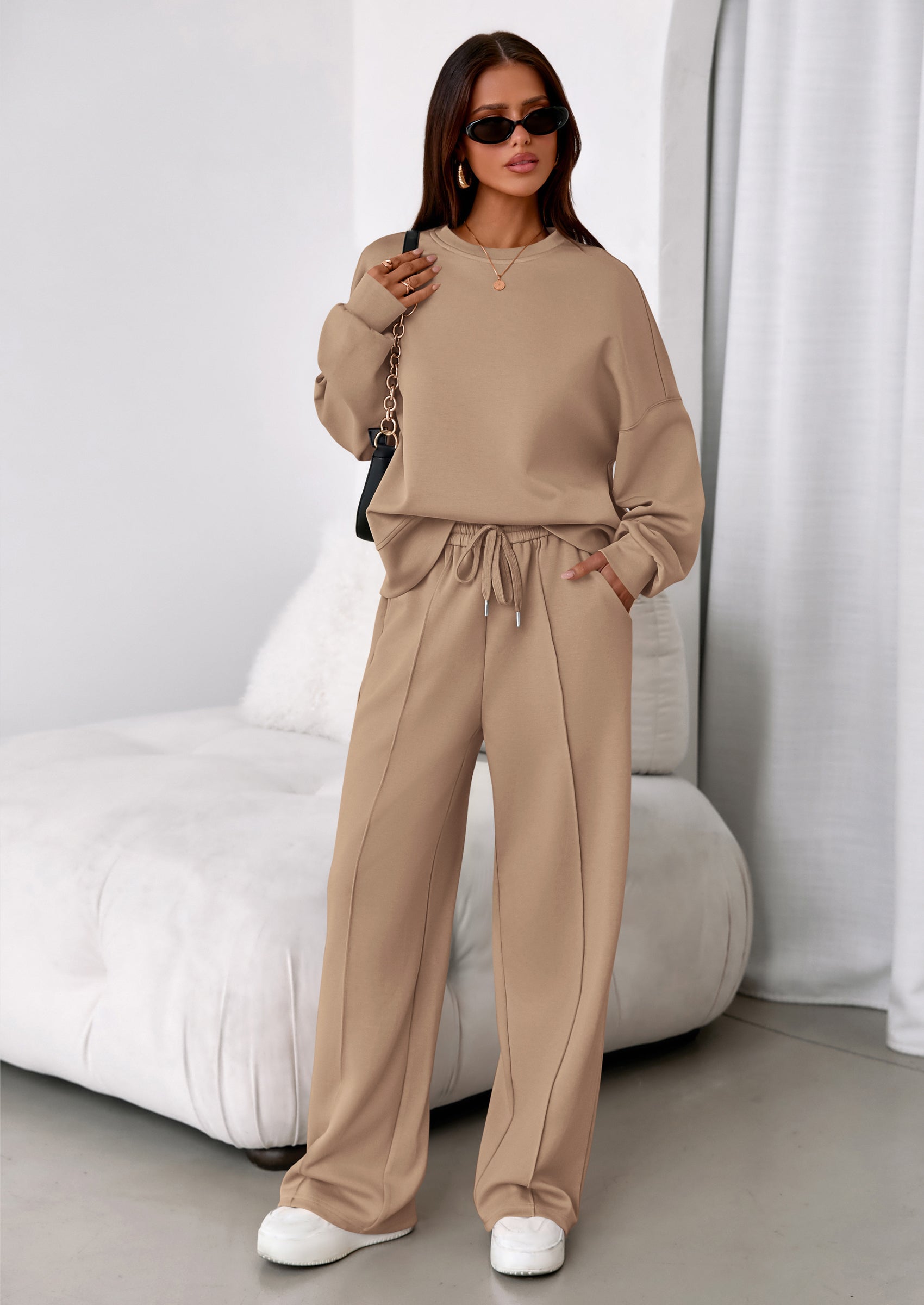 2 Piece Sets For Women Fall Trendy Long Sleeve Sweatshirt Wide Leg Pants Loungewear Set Matching Sweatsuit