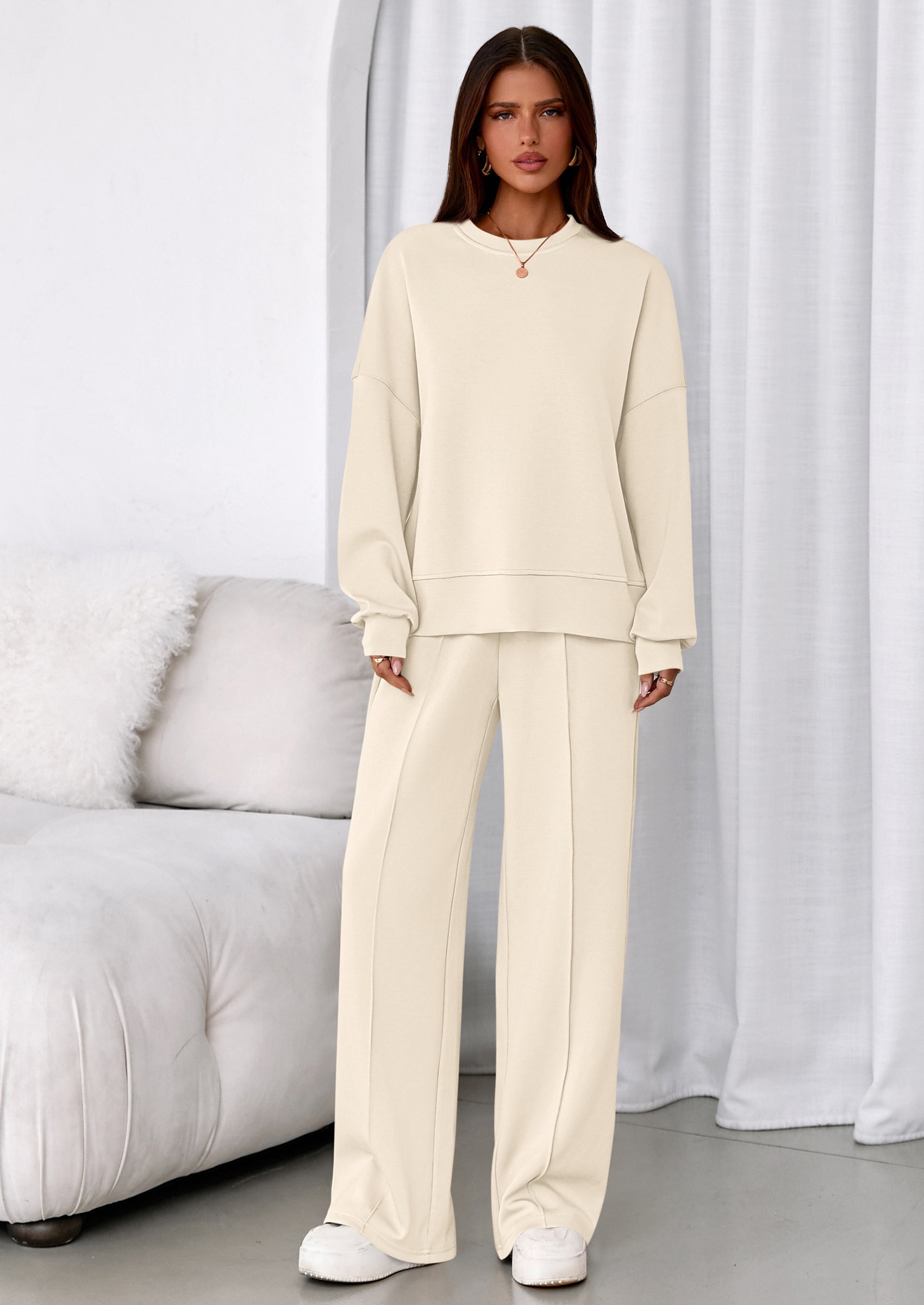 2 Piece Sets For Women Fall Trendy Long Sleeve Sweatshirt Wide Leg Pants Loungewear Set Matching Sweatsuit