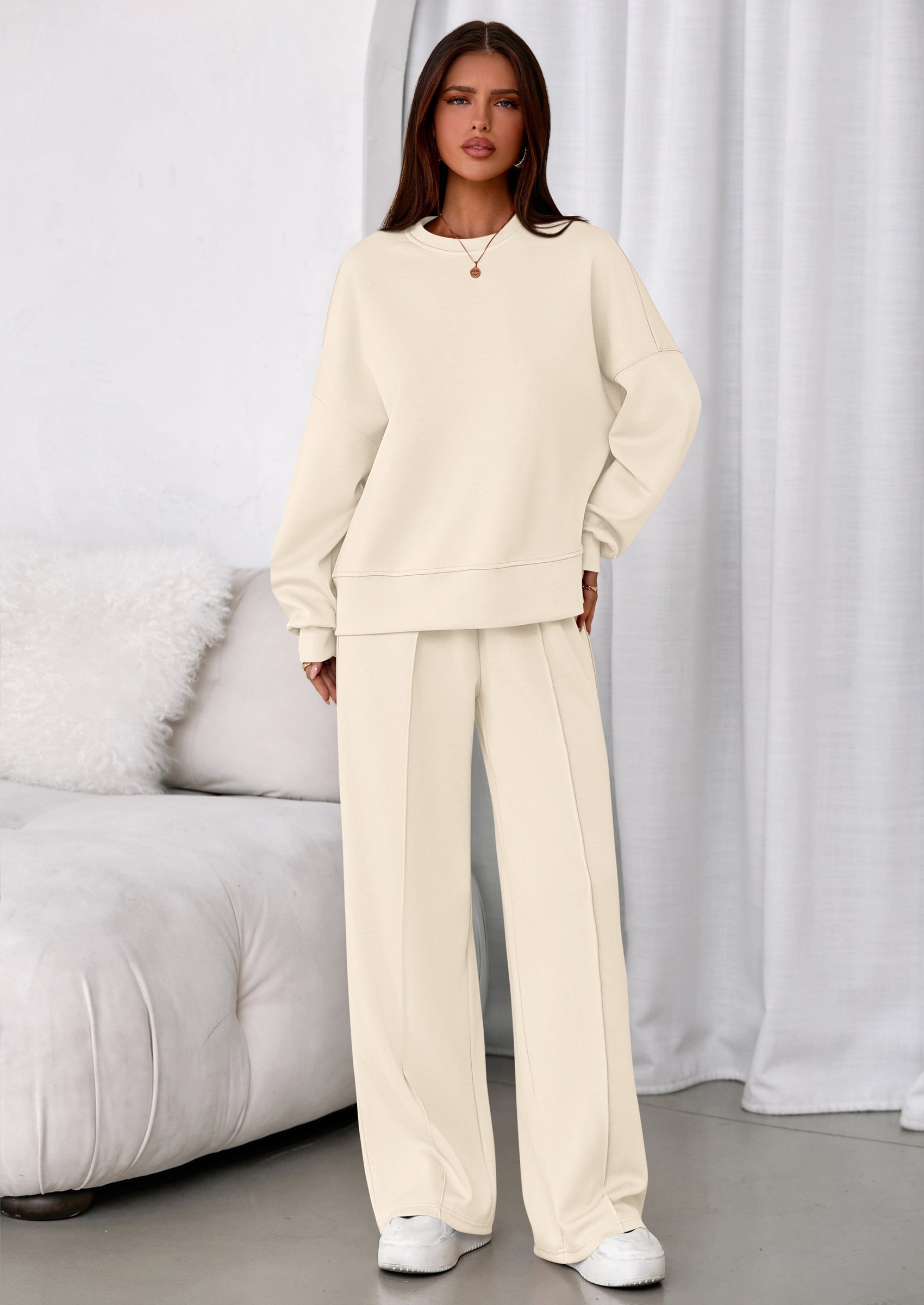 2 Piece Sets For Women Fall Trendy Long Sleeve Sweatshirt Wide Leg Pants Loungewear Set Matching Sweatsuit