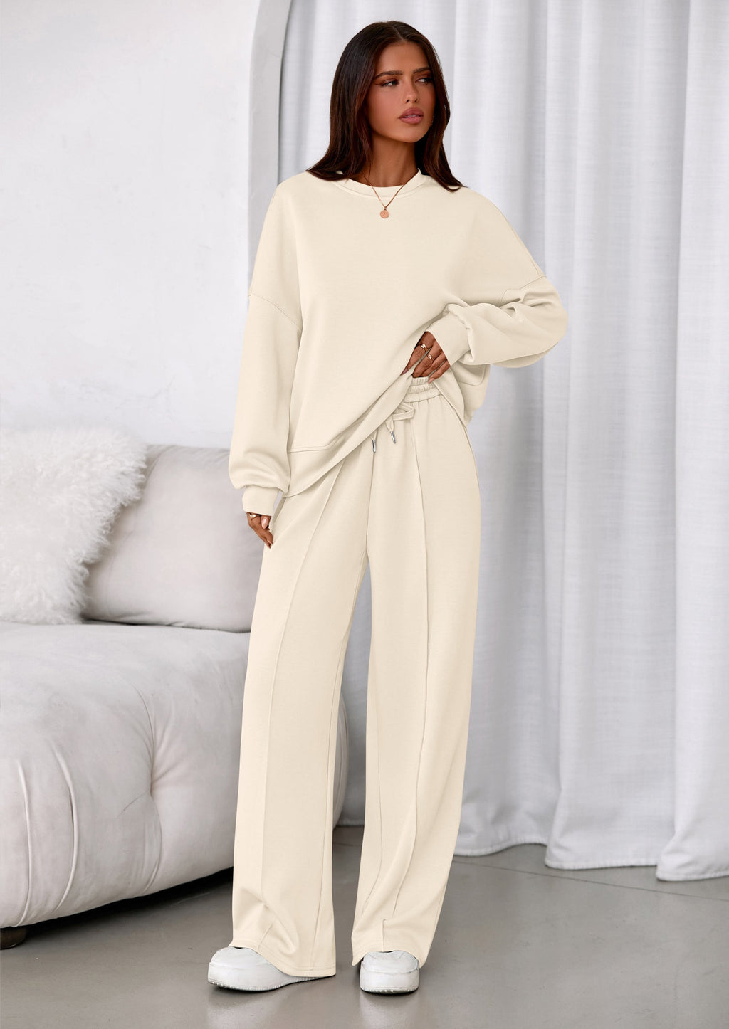 2 Piece Sets For Women Fall Trendy Long Sleeve Sweatshirt Wide Leg Pants Loungewear Set Matching Sweatsuit