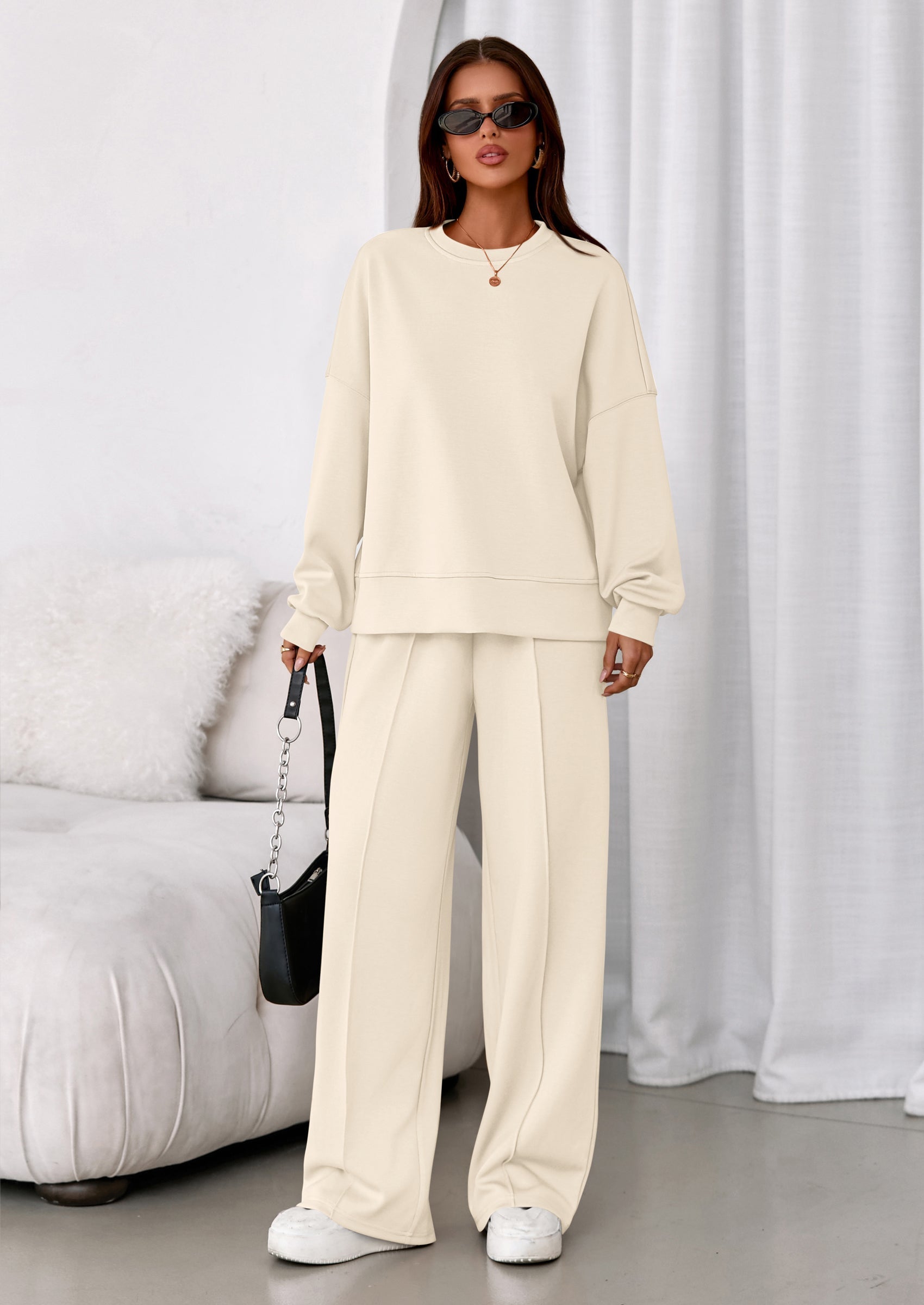2 Piece Sets For Women Fall Trendy Long Sleeve Sweatshirt Wide Leg Pants Loungewear Set Matching Sweatsuit
