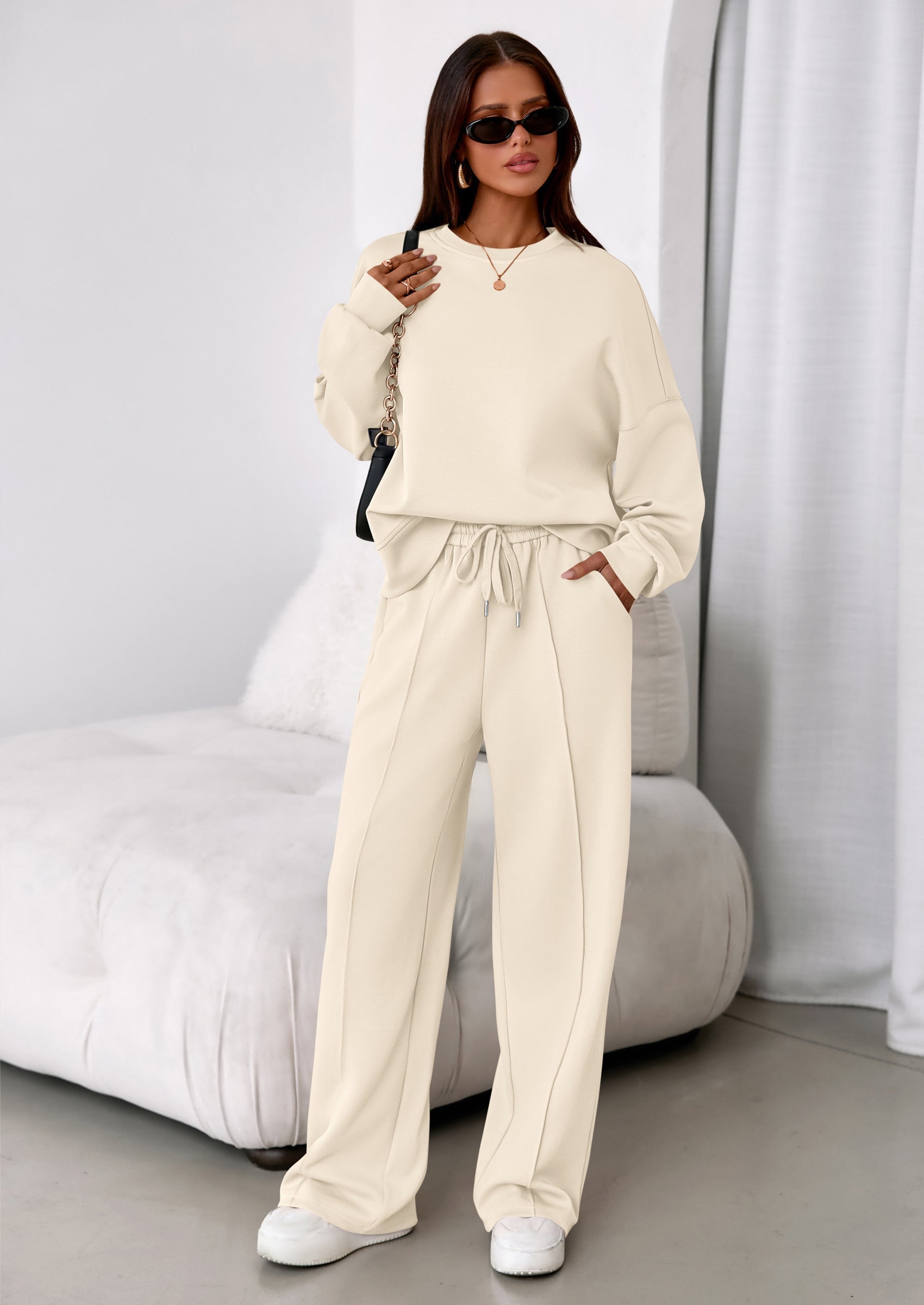 2 Piece Sets For Women Fall Trendy Long Sleeve Sweatshirt Wide Leg Pants Loungewear Set Matching Sweatsuit