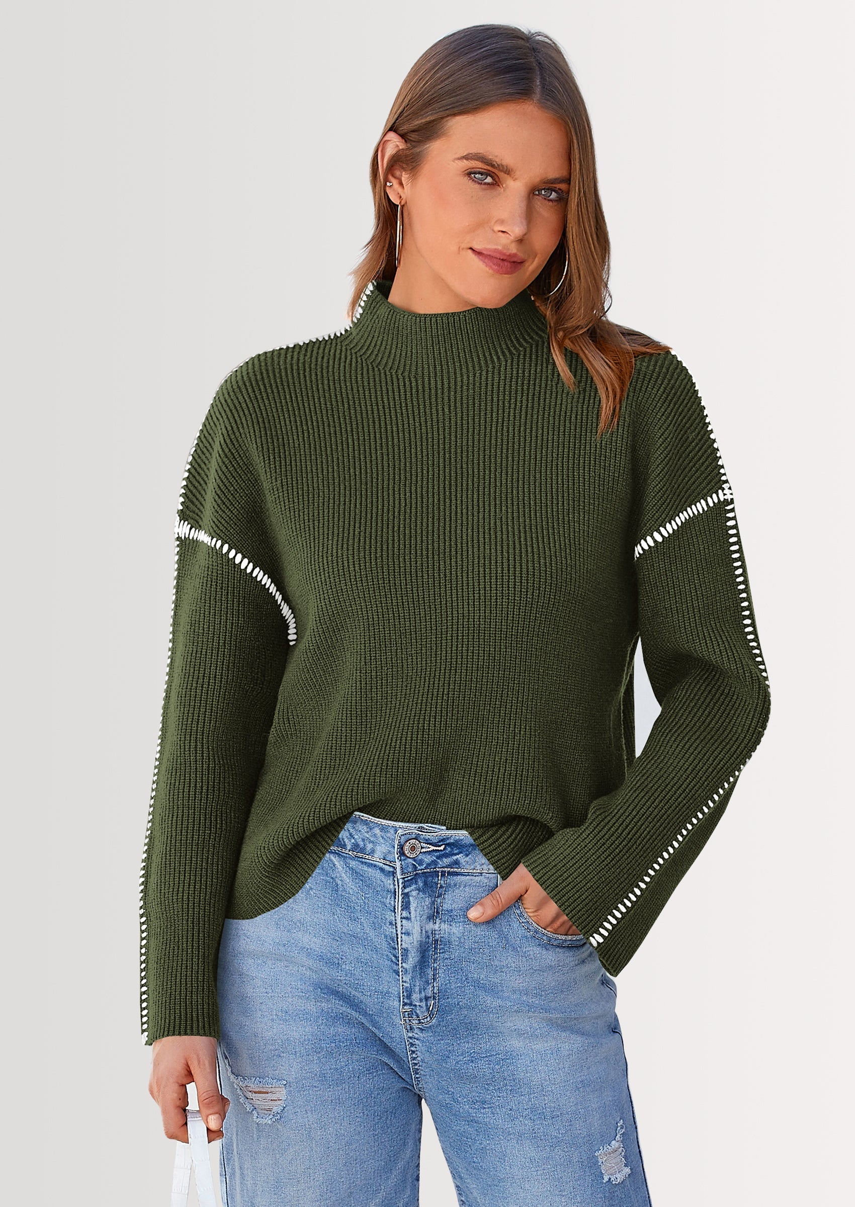 Women's Chunky Knit Sweaters Fall Long Sleeve Mock Neck Oversized Pullover Tops Winter Fashion Clothes