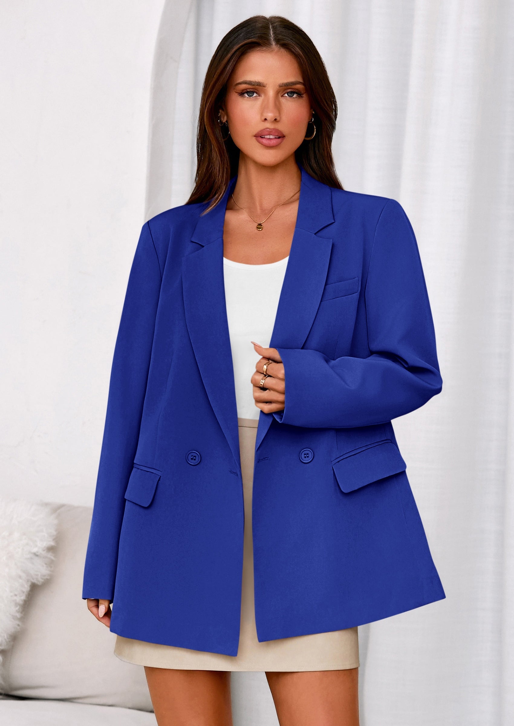 Fall Blazers for Women Business Casual Long Sleeve Lapel Pockets Dressy Suit Jackets Work Office Clothes