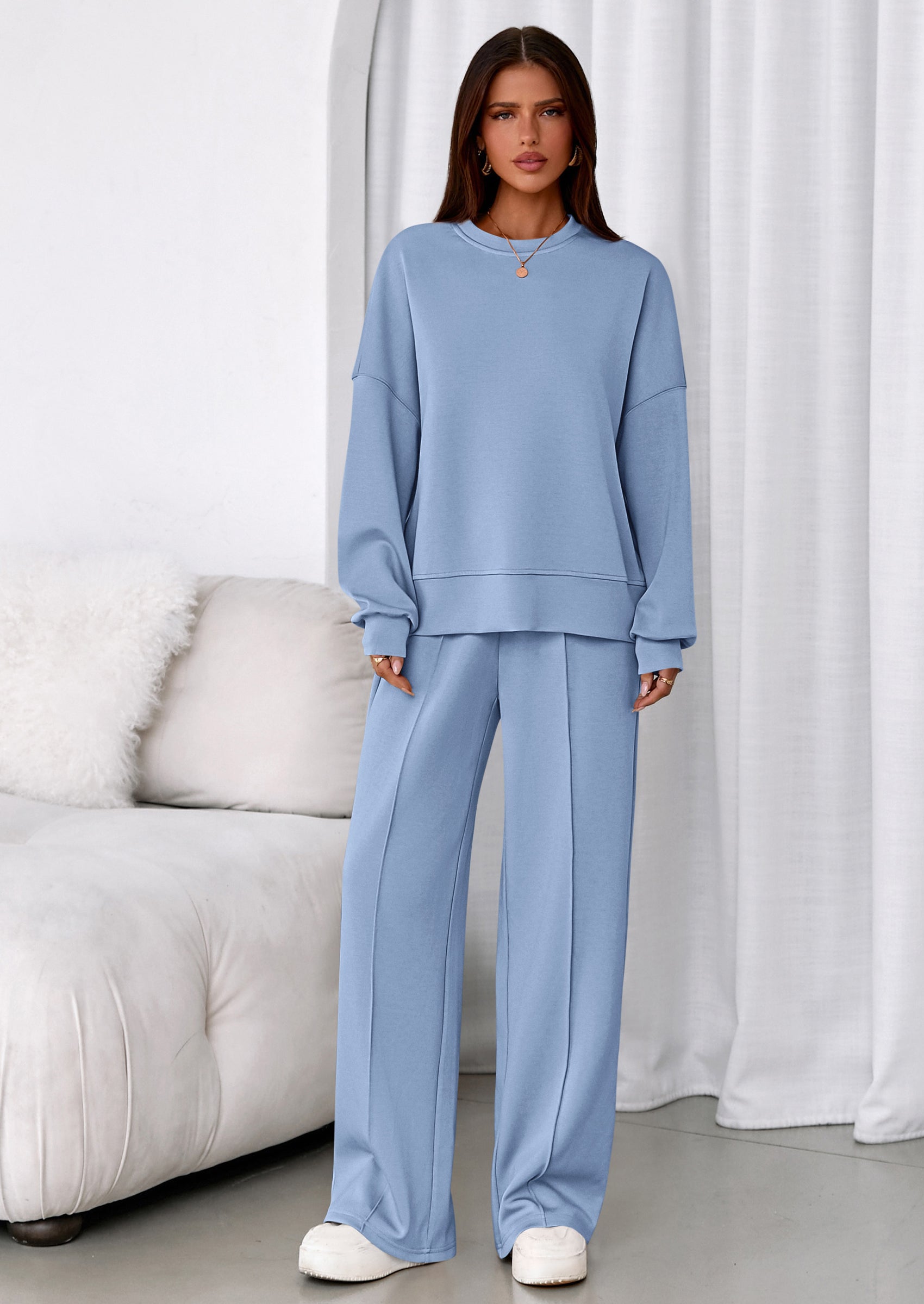 2 Piece Sets For Women Fall Trendy Long Sleeve Sweatshirt Wide Leg Pants Loungewear Set Matching Sweatsuit