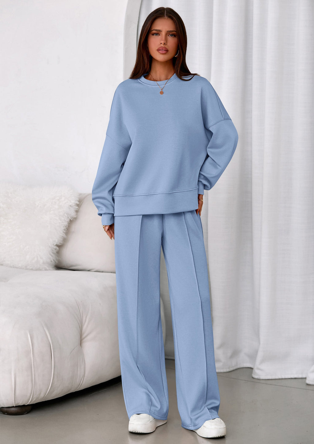 2 Piece Sets For Women Fall Trendy Long Sleeve Sweatshirt Wide Leg Pants Loungewear Set Matching Sweatsuit